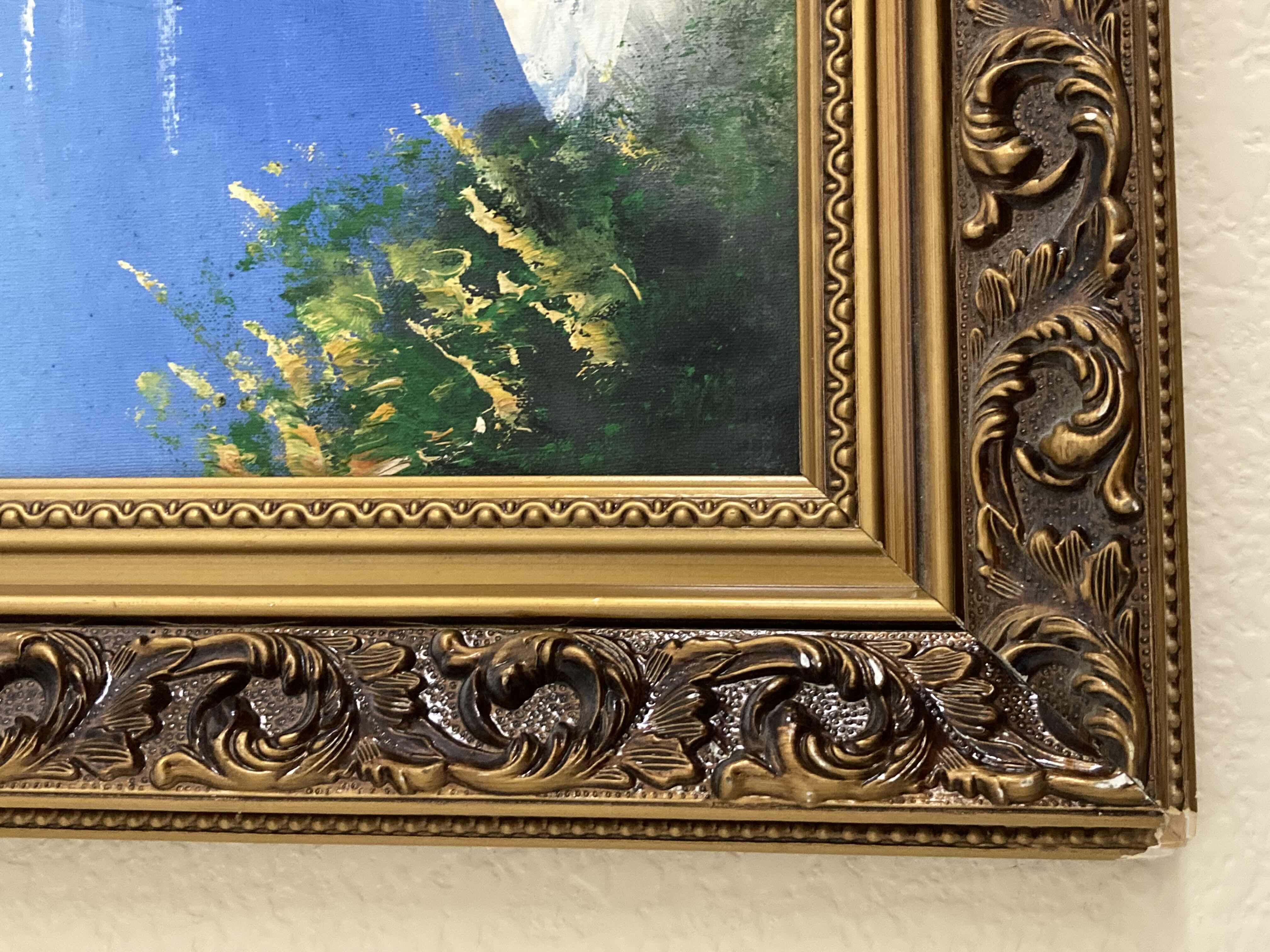 Photo 1 of VILLA ON THE COAST FRAMED CANVAS OIL PAINTING ARTWORK 41” X 29”