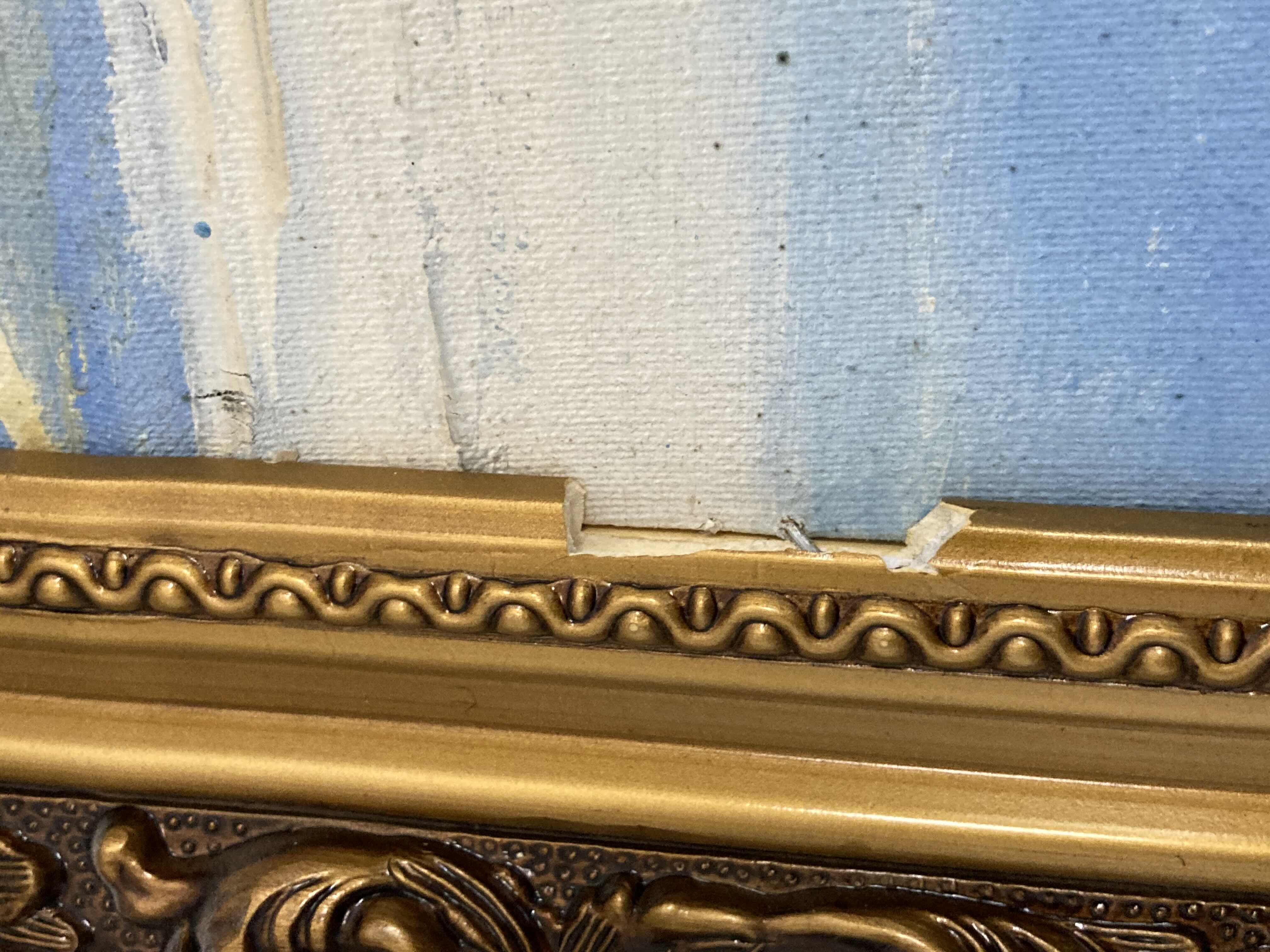 Photo 1 of VILLA ON THE COAST FRAMED CANVAS OIL PAINTING ARTWORK 41” X 29”