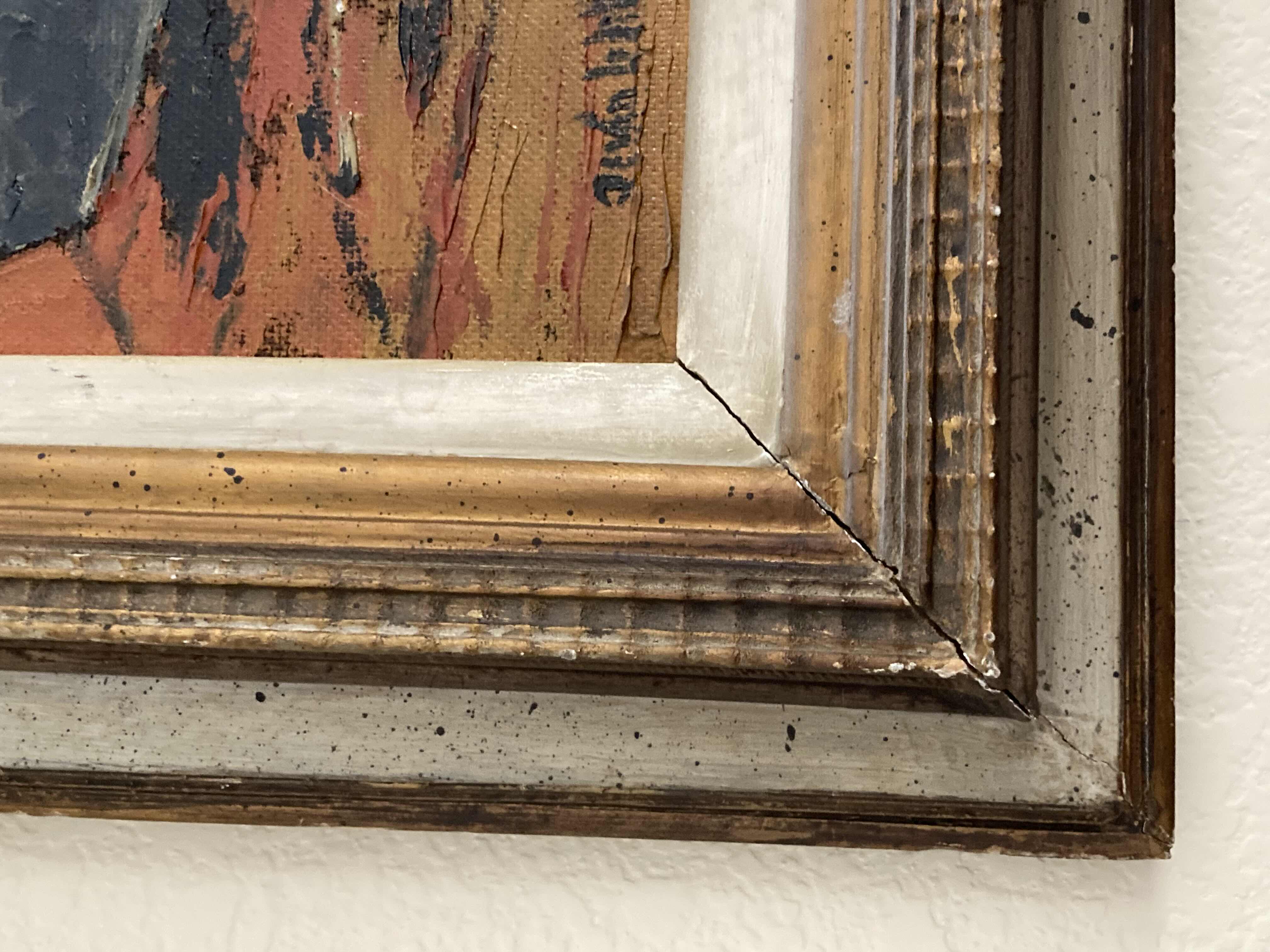 Photo 4 of OLD WORLD SHIPYARD FRAMED CANVAS OIL PAINTING SIGNED BY ARTIST 31.5” X 31.5”