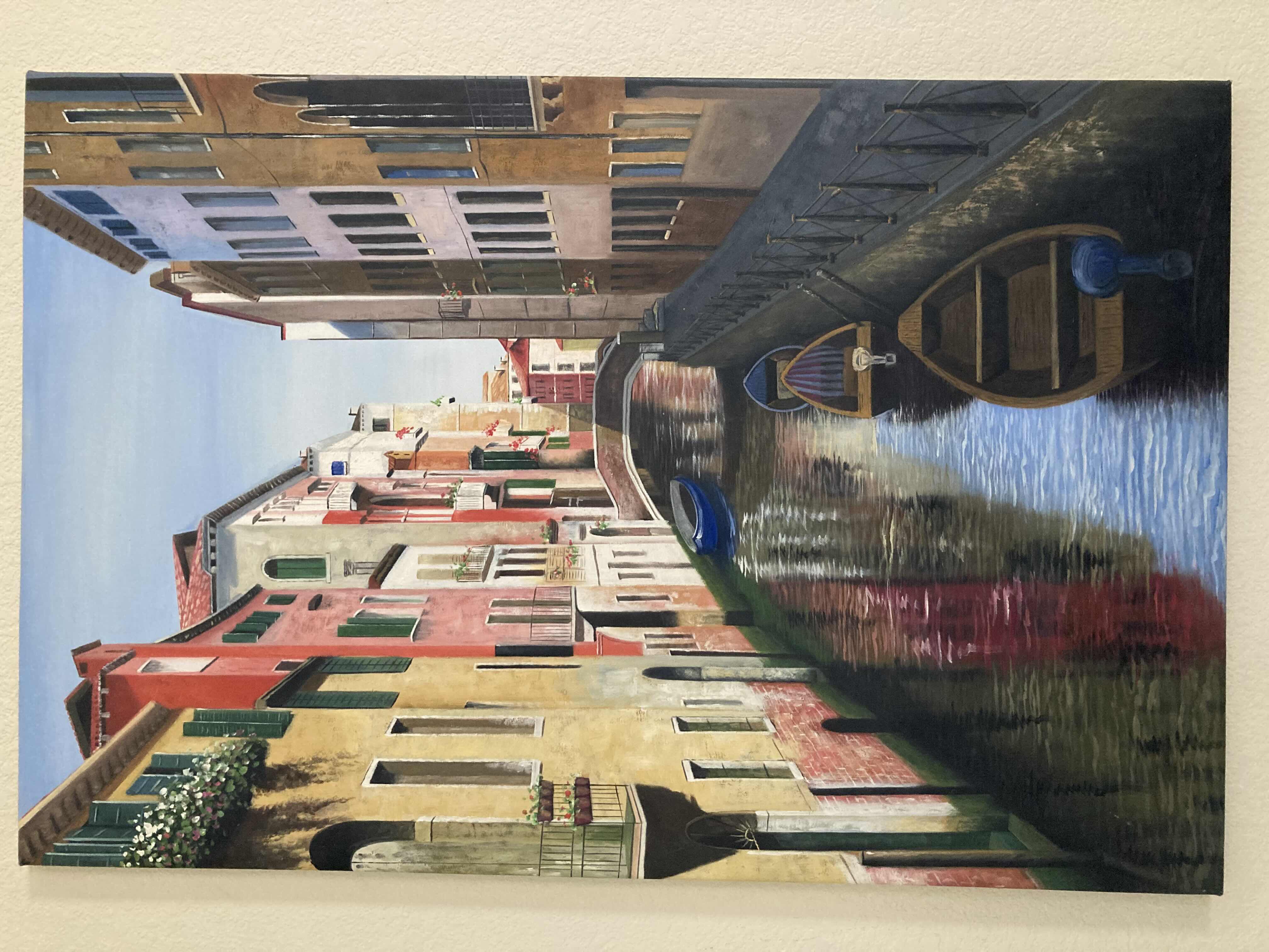 Photo 1 of VENETIAN ALLEY OIL PAINTING CANVAS ARTWORK 24” X 36”