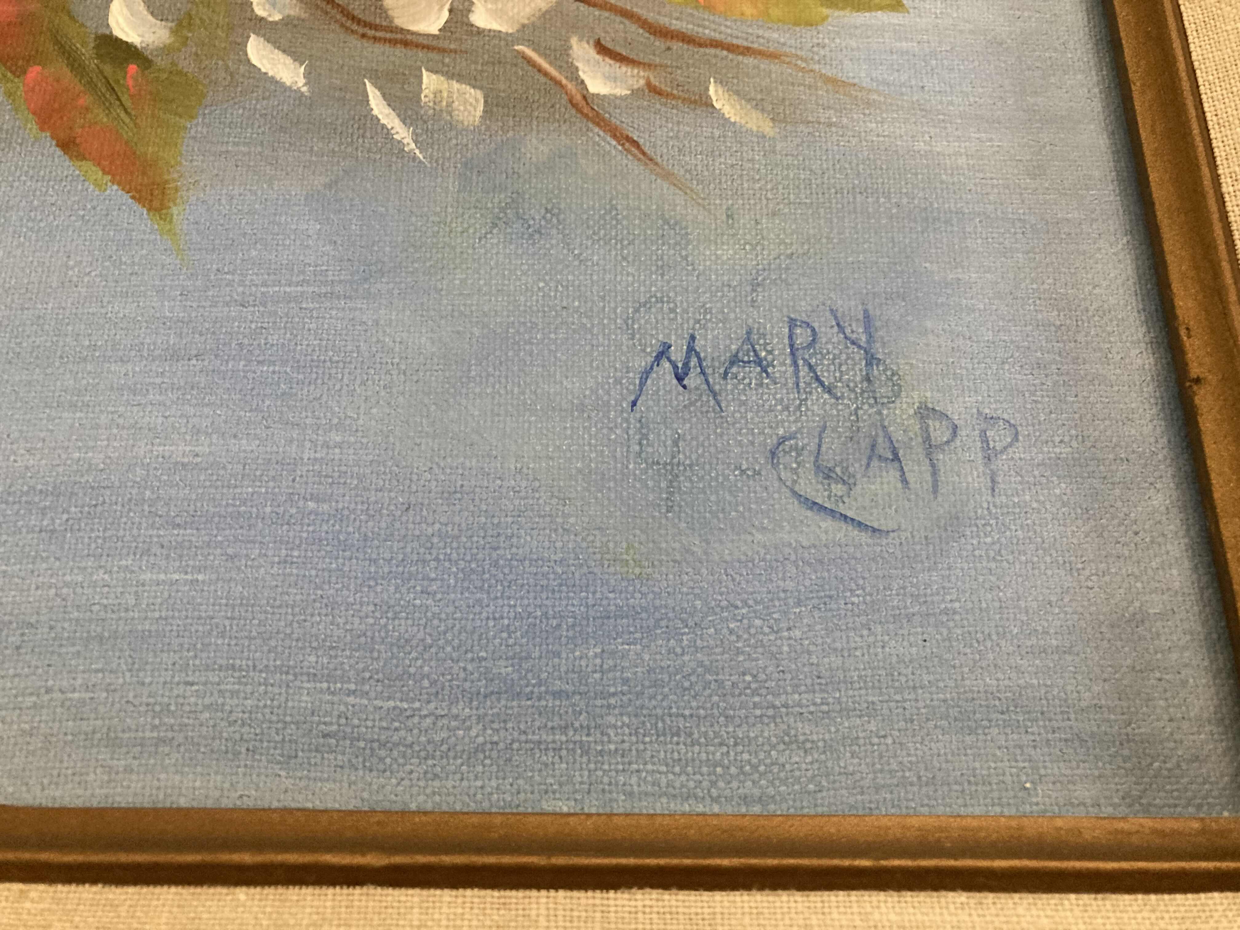 Photo 2 of PINK ROSES FRAMED OIL PAINTING CANVAS ARTWORK SIGNED BY MARY CLAPP 23” X 27”