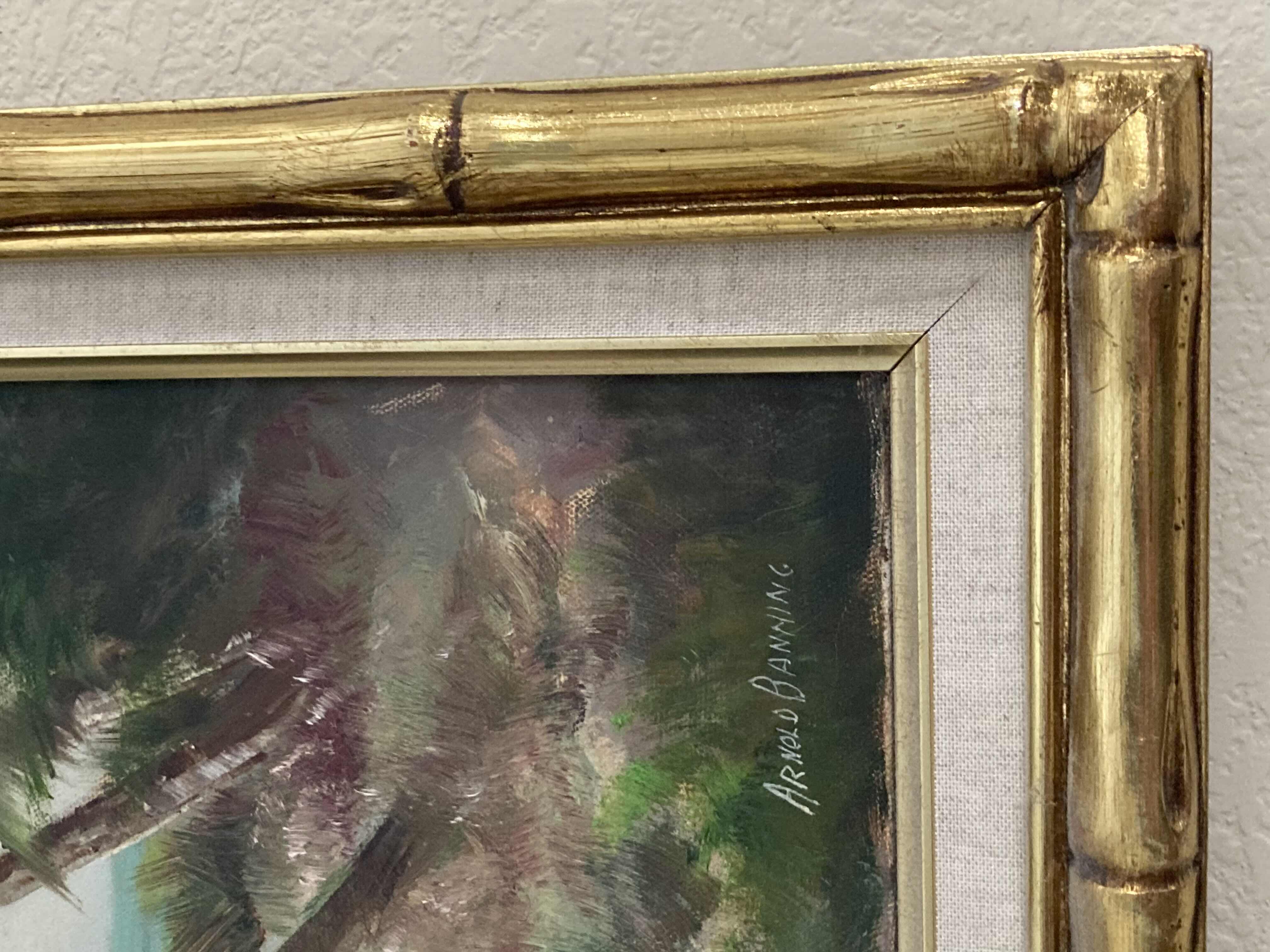 Photo 4 of ALONG THE FLORIDA KEYS FRAMED CANVAS OIL PAINTING SIGNED BY ARNOLD BANNING W BAMBOO STYLE FRAME & COA 27.5” X 21.5”