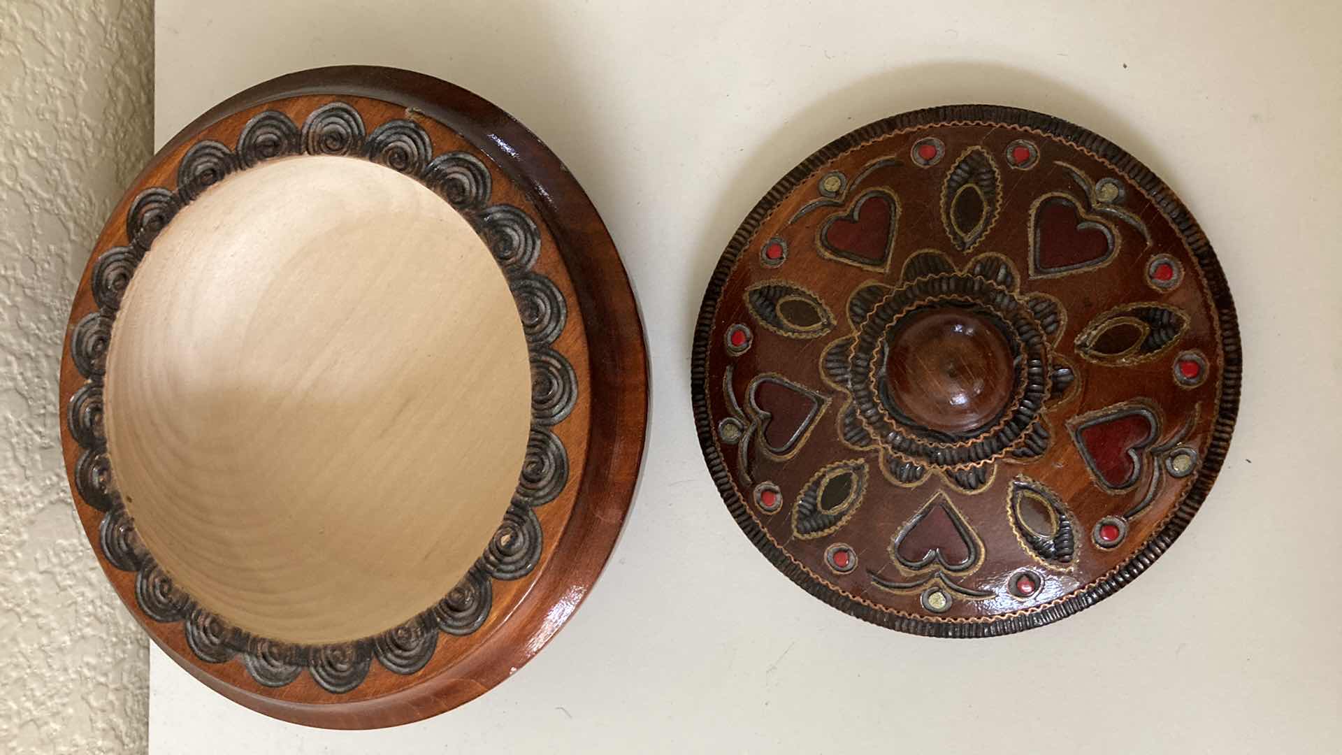 Photo 4 of HAND CARVED WOOD DECORATIVE JAR FROM POLAND 5.5” X 3.5”