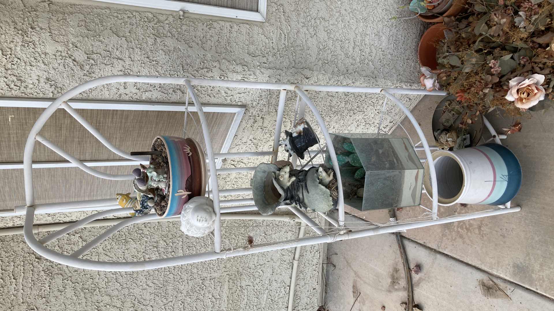 Photo 1 of OUTDOOR PLANTERS & FLOWER POTS W PLANTER RACK- VARIOUS STYLE & CONDITIONS