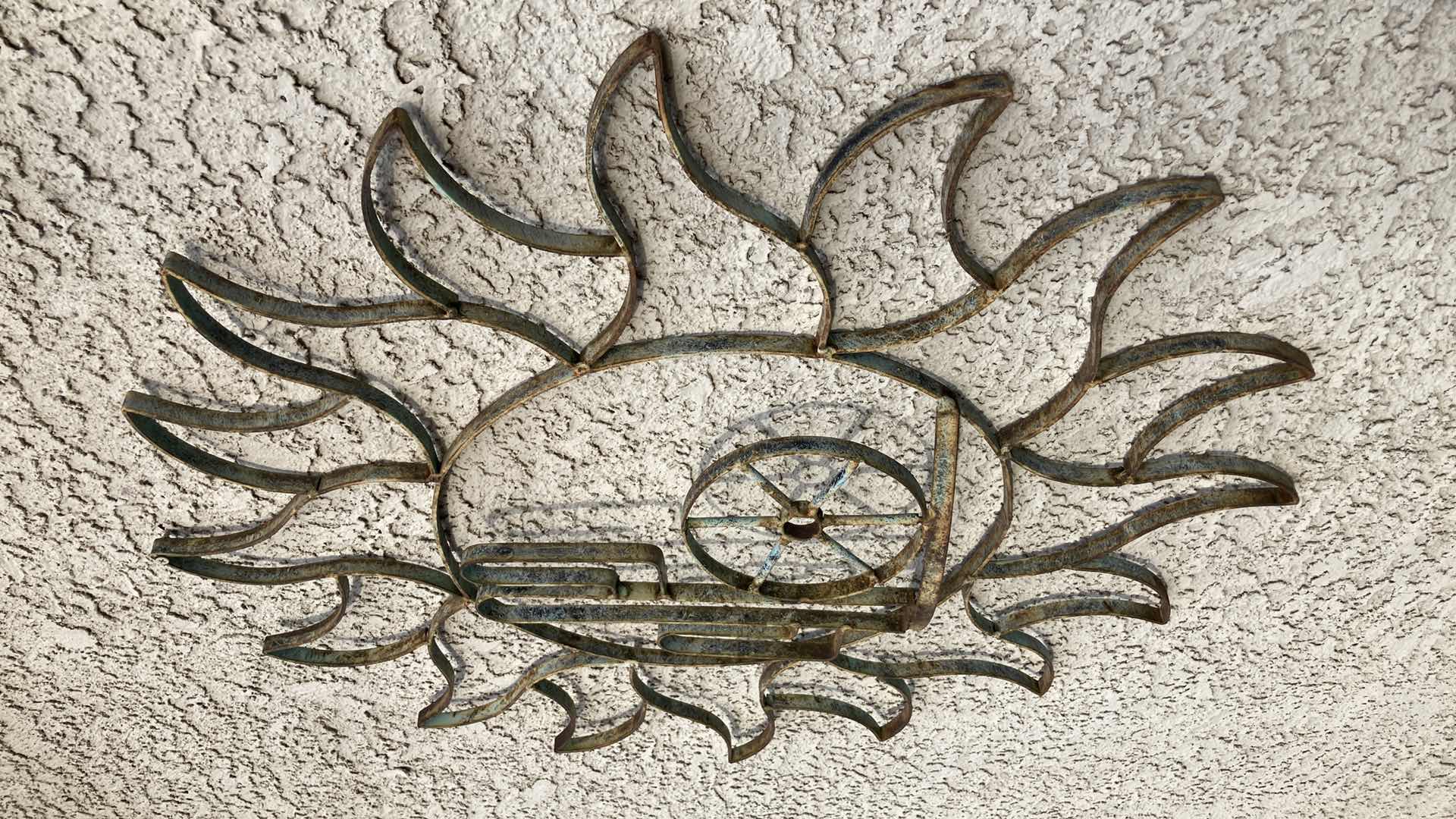 Photo 1 of OUTDOOR CACTUS WAGON WHEEL 2D METAL CRAFTED WALL ART 30”