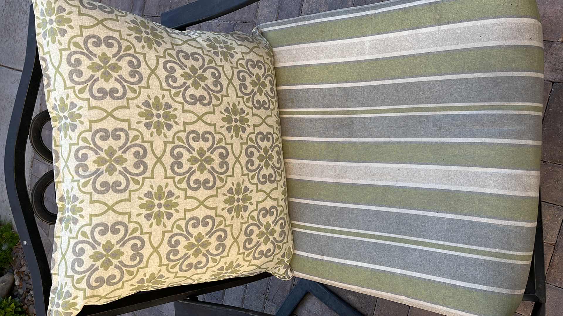 Photo 1 of VERANDA CLASSICS HARMONY BLACK METAL PATIO CHAIRS W BOSSIMA OUTDOOR CUSHIONS (2) 28.5” X 29” H36”