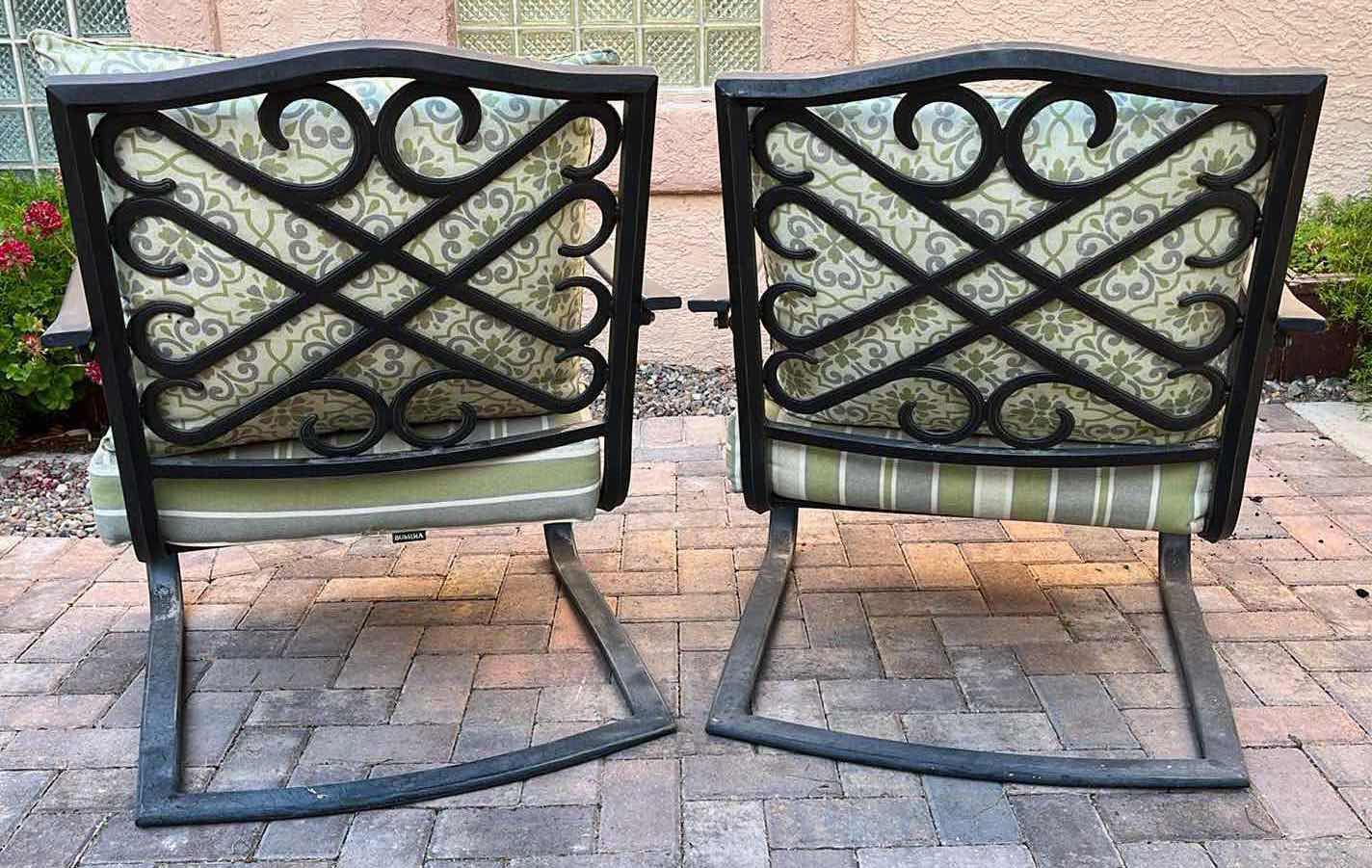 Photo 1 of VERANDA CLASSICS HARMONY BLACK METAL PATIO CHAIRS W BOSSIMA OUTDOOR CUSHIONS (2) 28.5” X 29” H36”