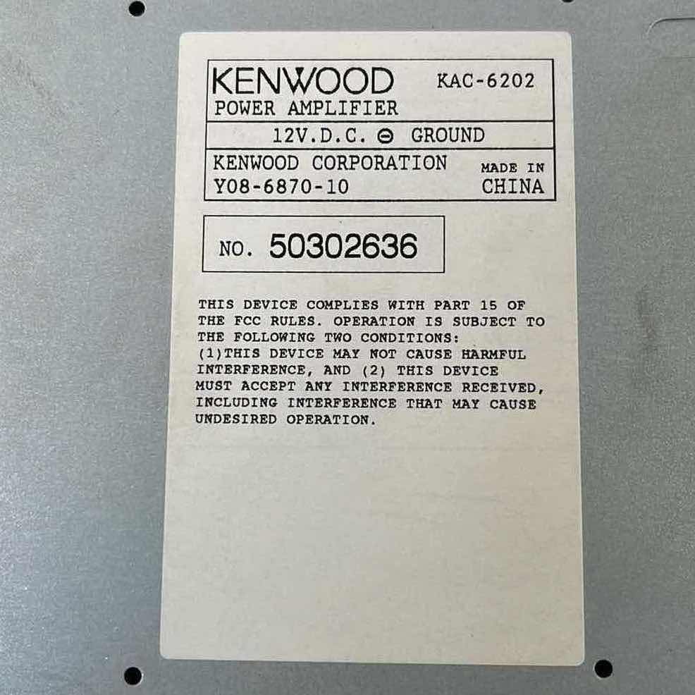 Photo 1 of KENWOOD 400W STERO/BRIDGEABLE POWER AMPLIFIER KAC-6202