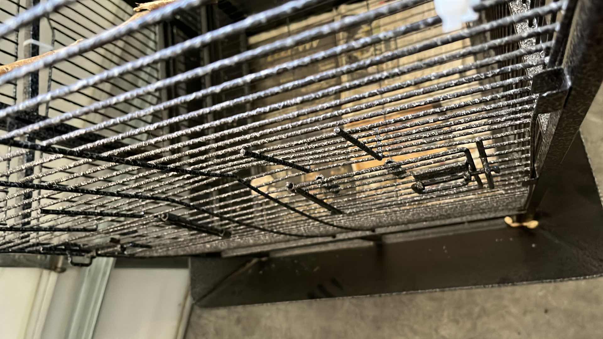 Photo 1 of BLACK GALVANIZED STEEL FINISH ROLLING METAL BIRD CAGE W ACCESSORIES 32” X 30” H70”