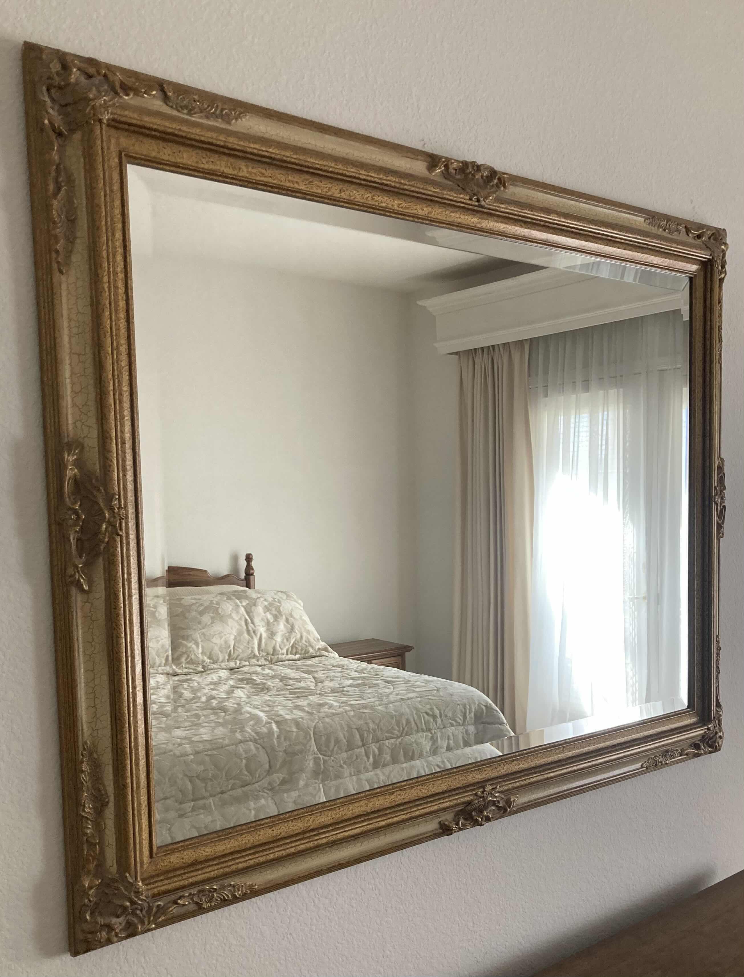 Photo 1 of FRENCH BRONZE FINISH HANGING MIRROR 47” X 37”