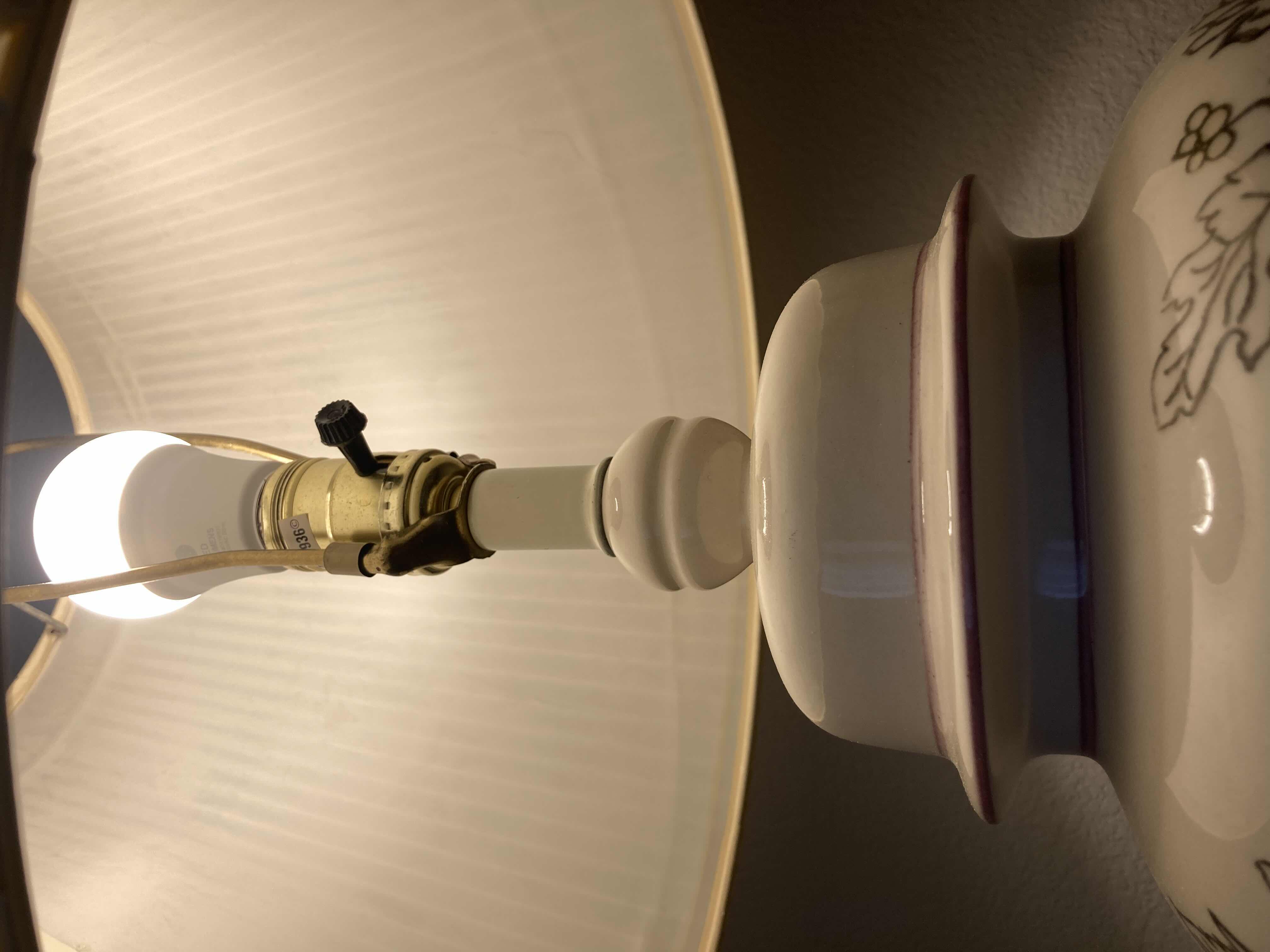 Photo 1 of PURPLE DAHLIA WHITE PORCELAIN TABLE LAMP H28.5”