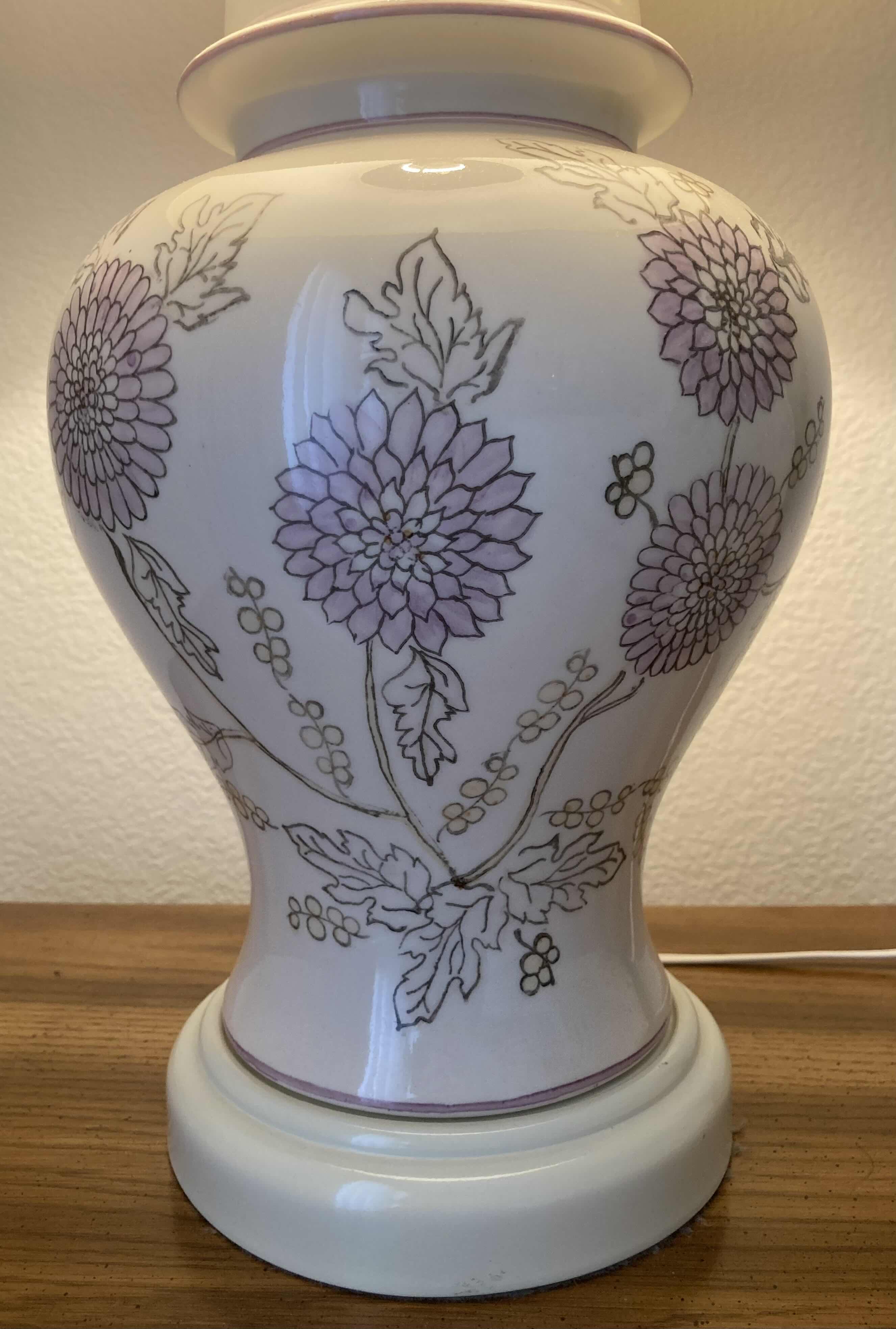 Photo 1 of PURPLE DAHLIA WHITE PORCELAIN TABLE LAMP H28.5”