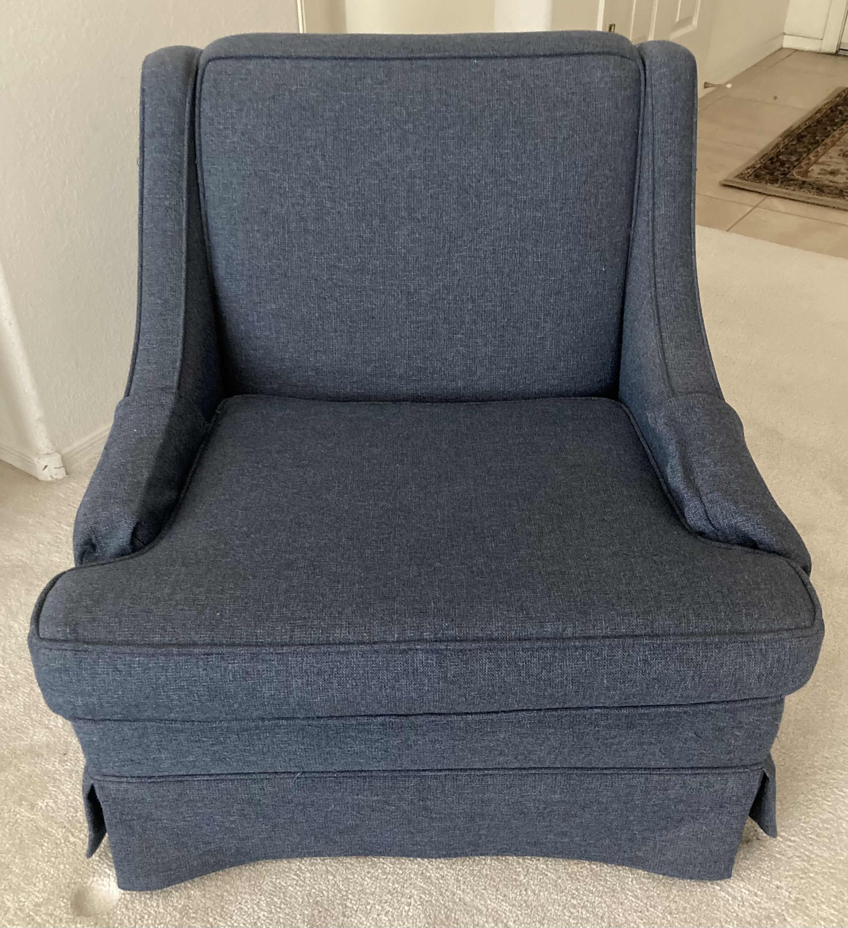 View 1 of AYLA BLUE UPHOLSTERY 360 SWIVEL LOUNGE CHAIR 29” X 27” H28”