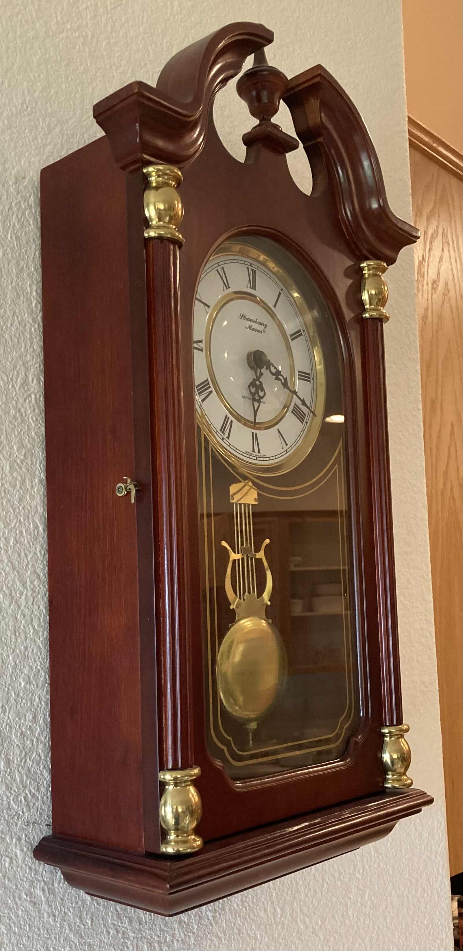 Photo 1 of STRAUSBOURG MANOR WESTMINSTER CHIME WALL CLOCK 12” X 5” H25.5”