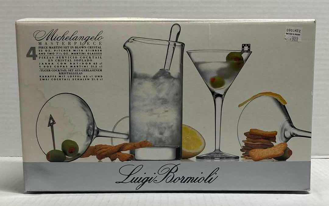 Photo 1 of MICHELANGELO MASTERPIECE LUIGI BORMIOLI BLOWN CRYSTAL MARTINI GLASSES & PITCHER W STIRRER