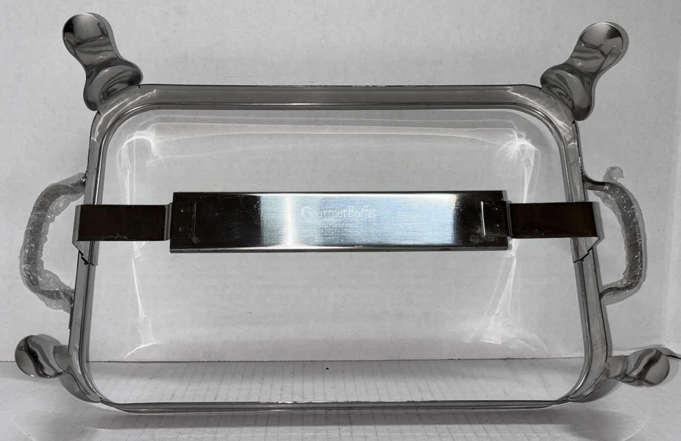 Photo 1 of GOURMET BUFFET 13” COVERED BUFFET DISH W TEMPERED GLASS BAKING DISH, STAINLESS STEEL RACK/LID & STORAGE BAG