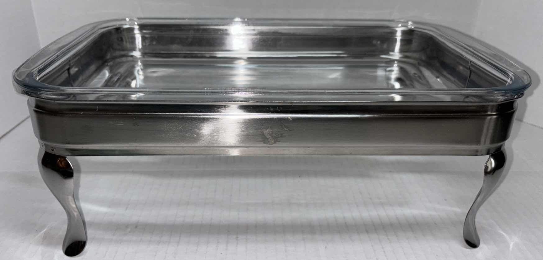 Photo 1 of GOURMET BUFFET 13” COVERED BUFFET DISH W TEMPERED GLASS BAKING DISH, STAINLESS STEEL RACK/LID & STORAGE BAG