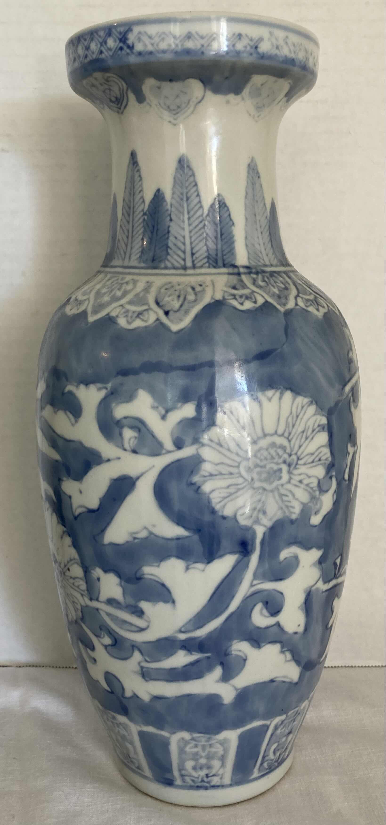 Photo 1 of BLUE & WHITE CHINESE PORCELAIN VASES (3) H14”