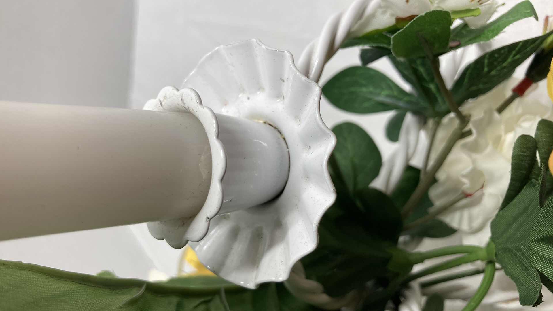 Photo 1 of FLORAL WHITE CANDLESTICK HOLDER 8.5” X 8” H12.5” (CANDLES INCLUDED)