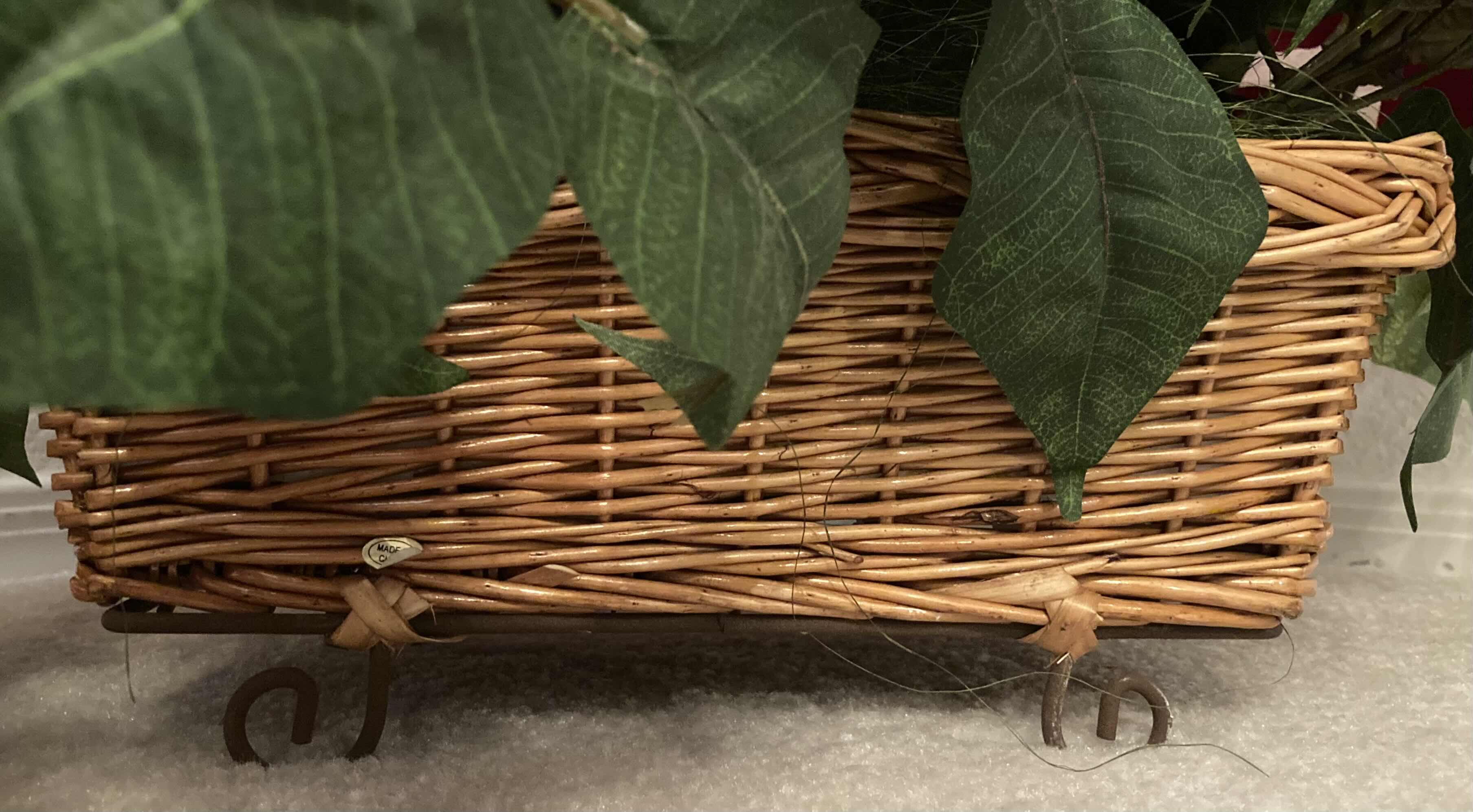 Photo 1 of POINSETTIA ARTIFICIAL DECORATIVE FLOWERS W RATTAN BASKET 28” X H18”