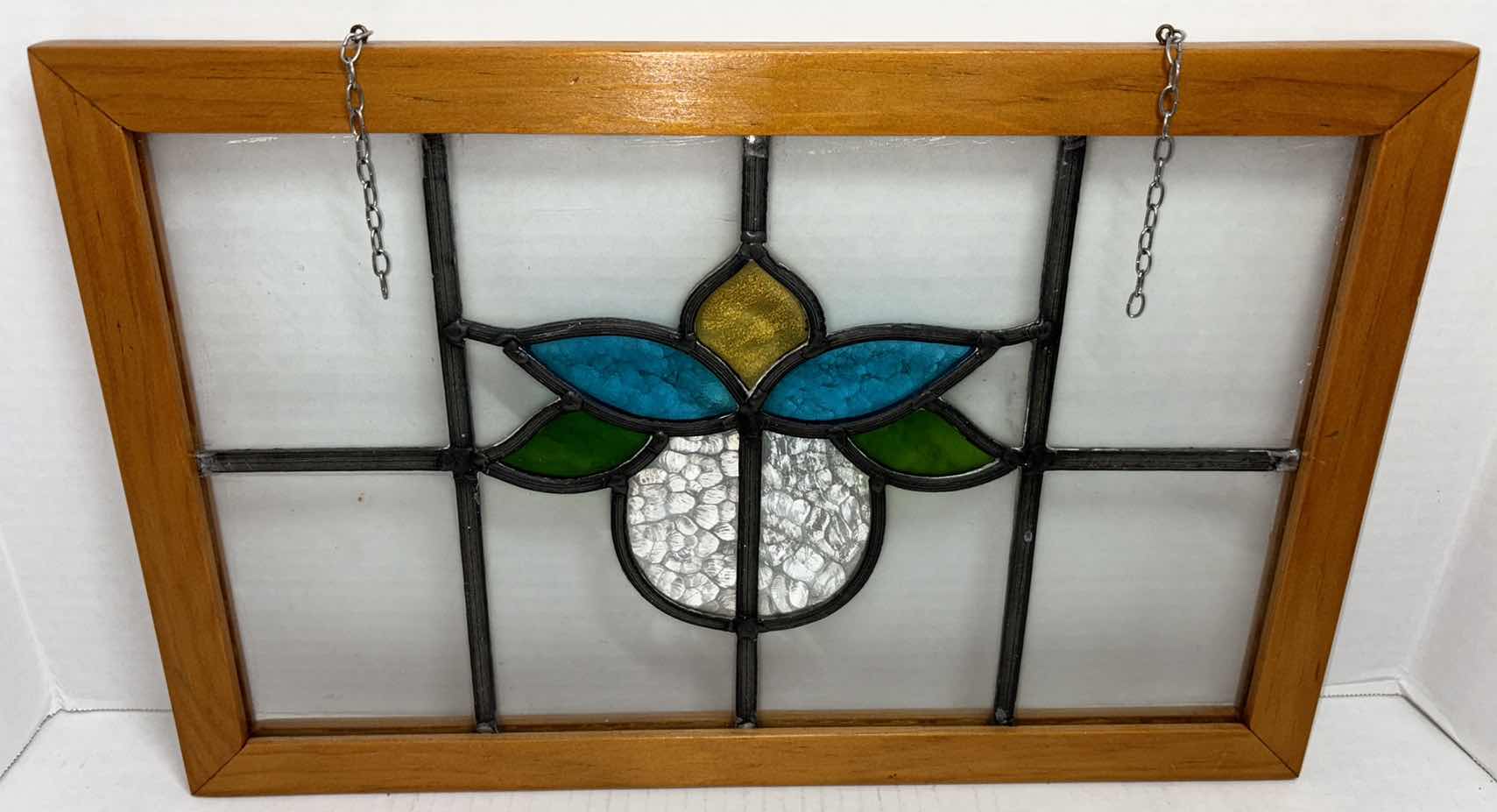 View 4 of 2 PCS HANGING FRAMED STAINED GLASS PANES (18.25” X 11.75” & 23.5” X 10.25”)