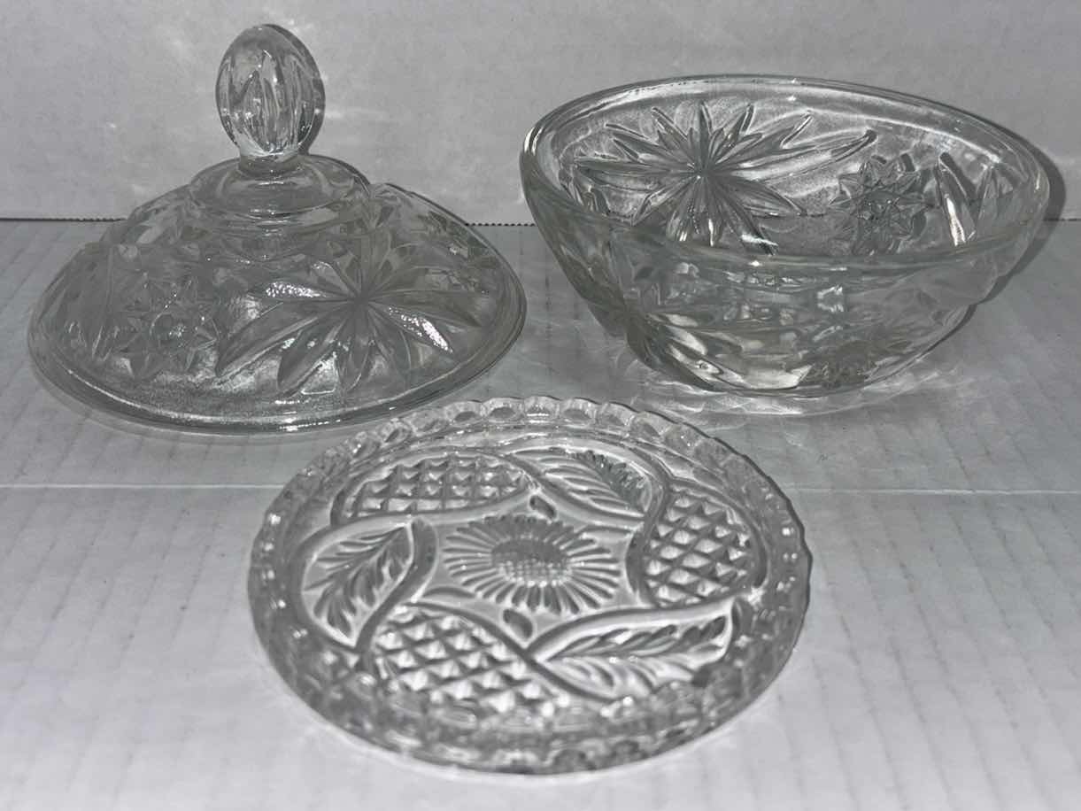 Photo 1 of ASSORTED CLEAR GLASS CANDY COMPOTE DISHES (5 PCS)