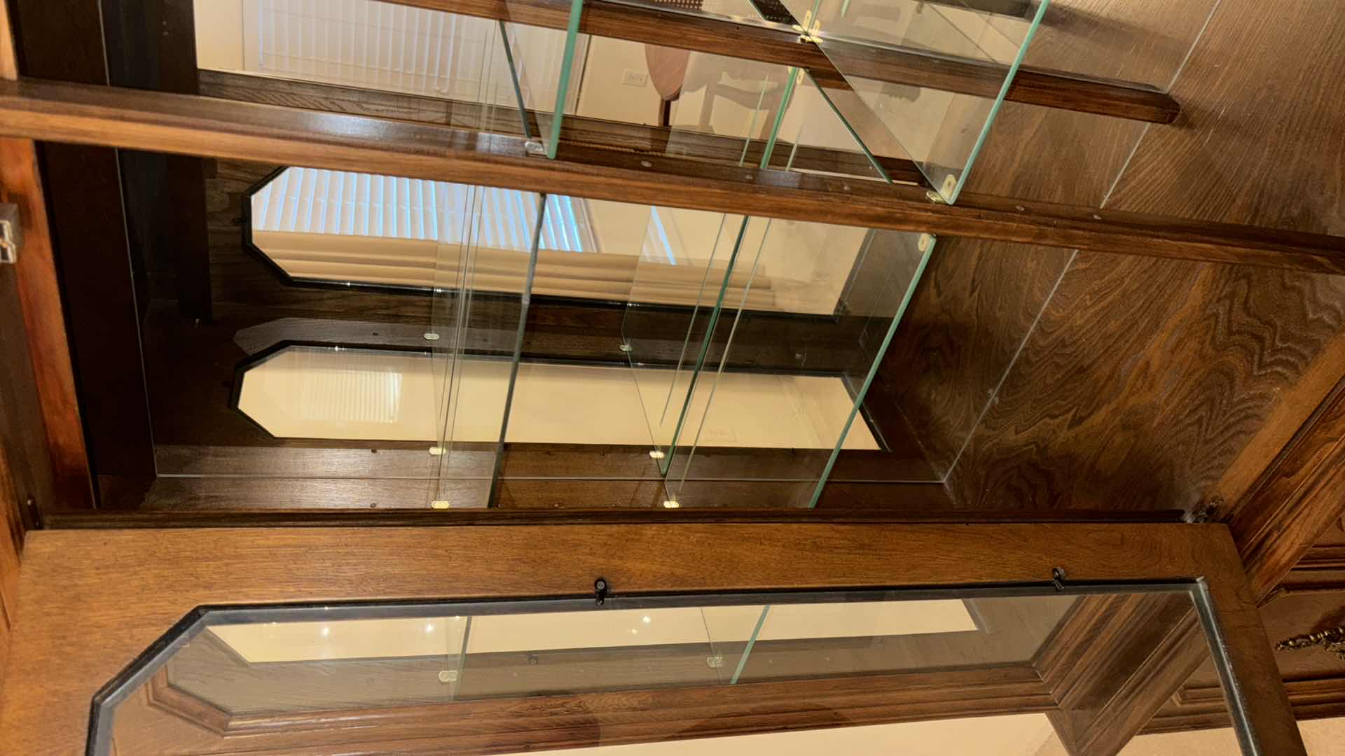 Photo 1 of VINTAGE 2 PC HUTCH CABINET W GLASS SHELVING & INTERIOR LIGHTING 18” X 56” H76”