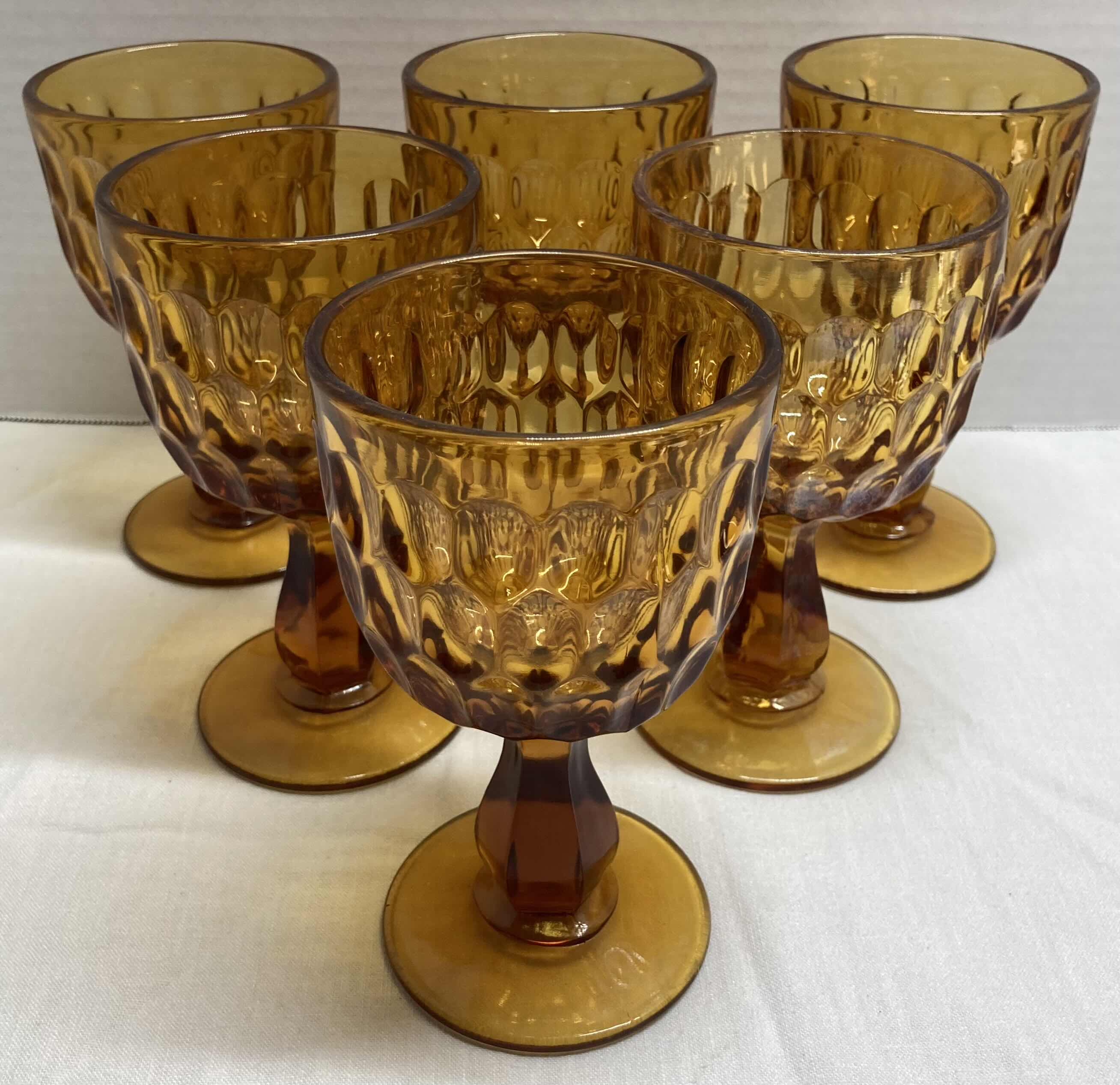 Photo 1 of FENTON COLONIAL AMBER GLASS GOBLETS H6.5” (SET OF 6)