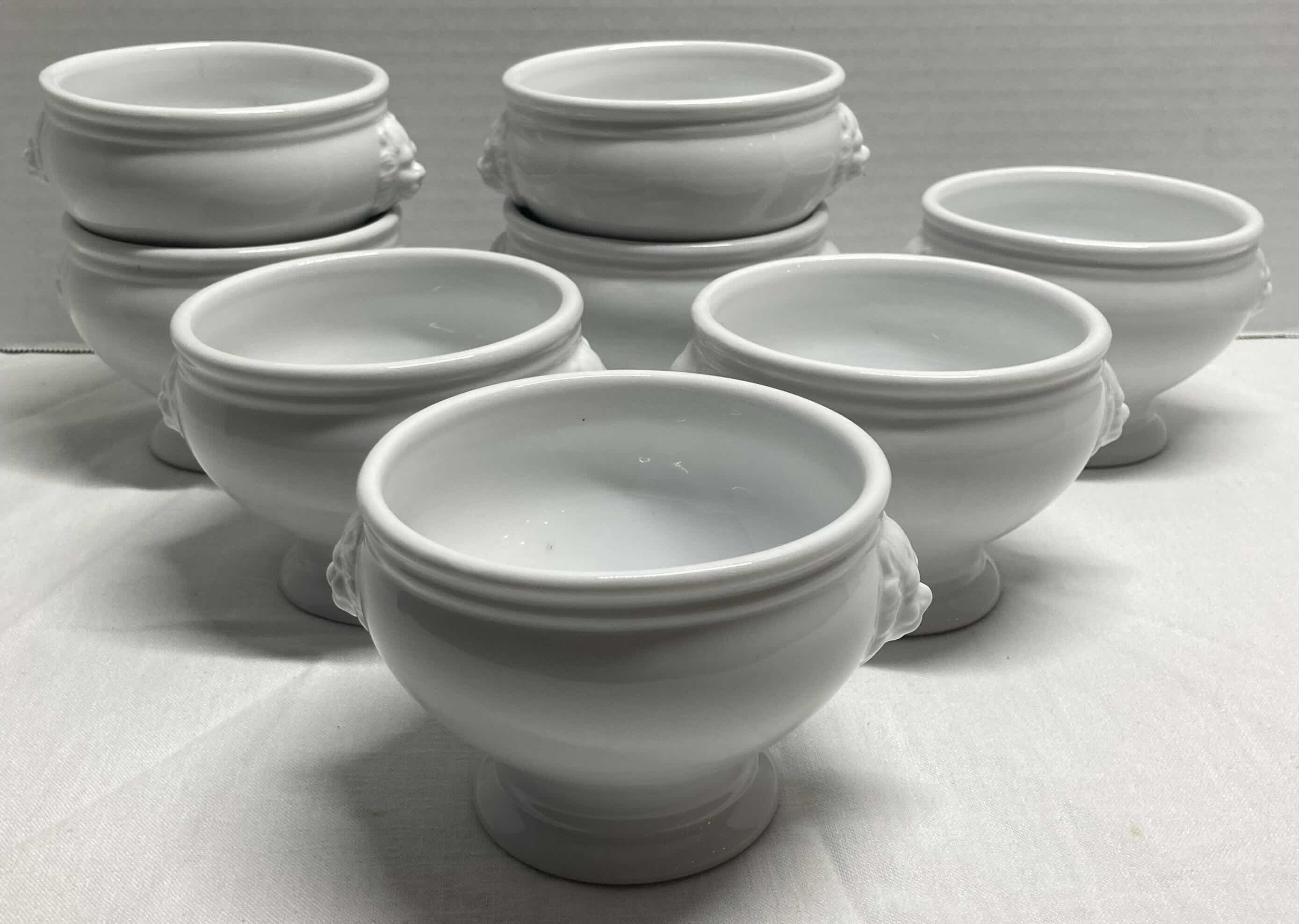 Photo 1 of SUR LA TABLE LION HEAD WHITE PORCELAIN DESSERT BOWLS H3.5” (SET OF 8)