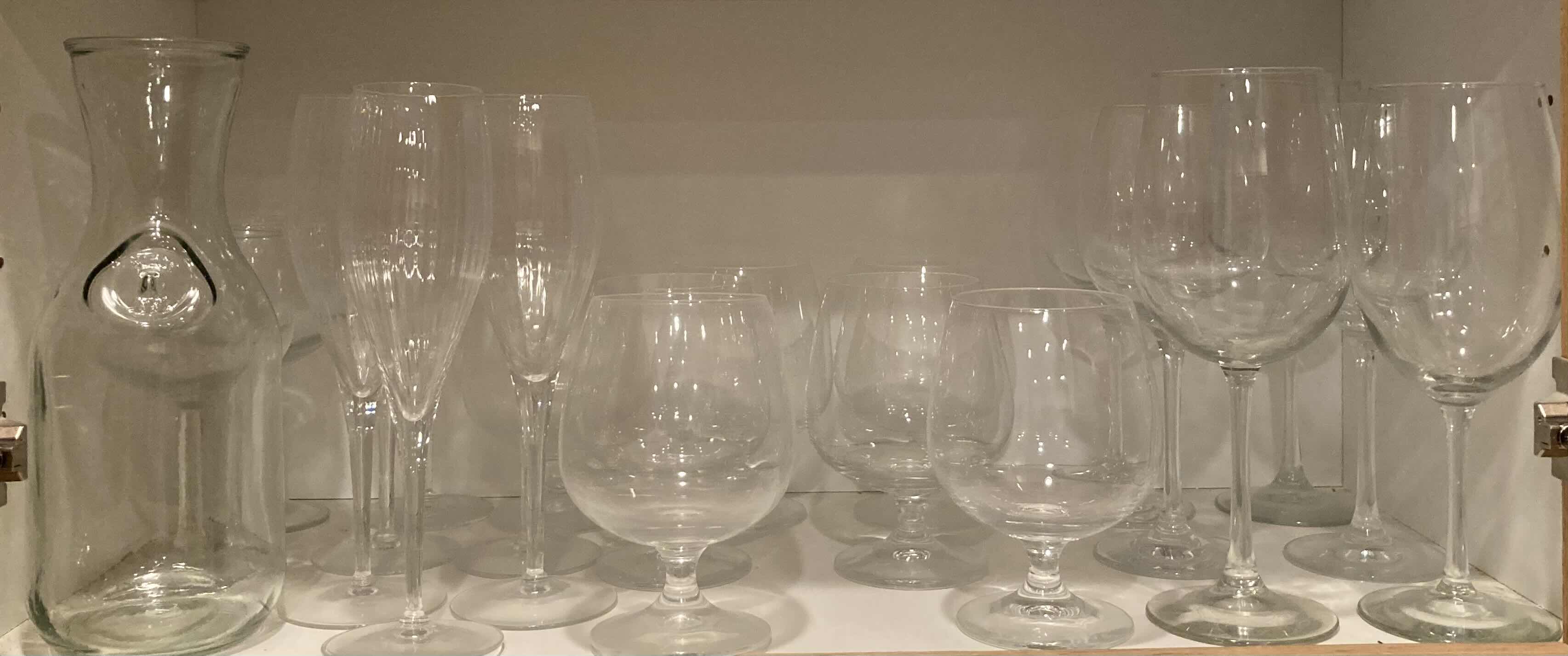 Photo 1 of CONTENTS OF CABINET- WINE/COCKTAIL GLASSES & GLASS CARAFES