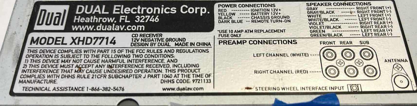 Photo 1 of DUAL BLUETOOTH CD CAR STEREO MODEL XHD7714