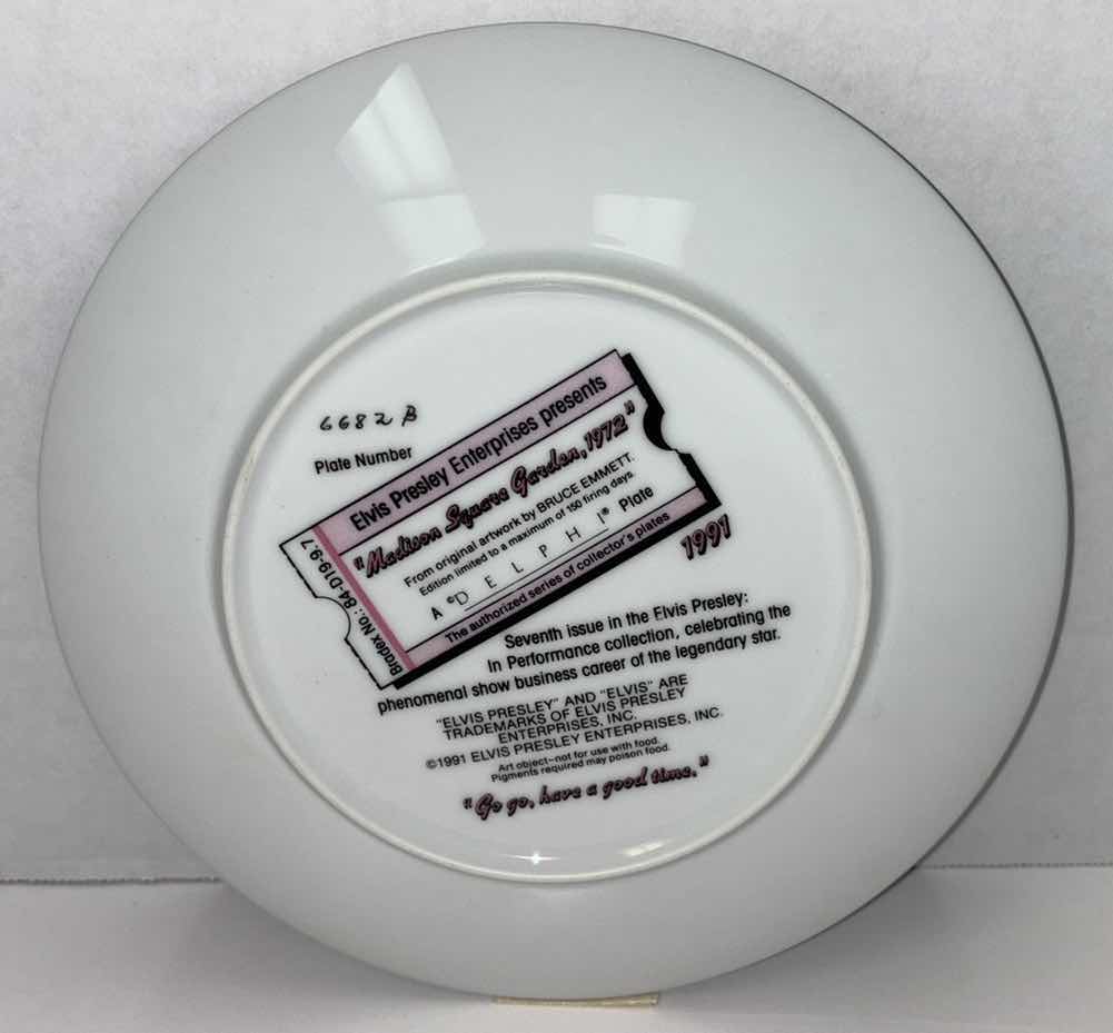 Photo 1 of ELVIS PRESLEY 1991 DELPHI 8.5” COLLECTIBLE PLATE “MADISON SQUARE GARDEN, 1972” (PLATE #6682B)