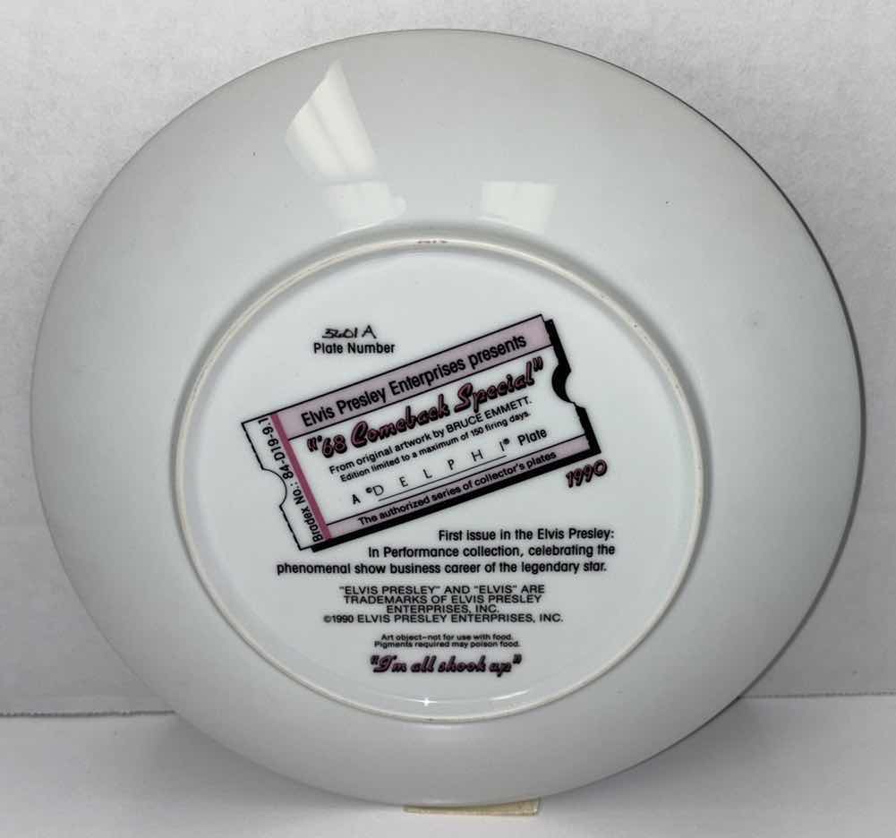 Photo 1 of ELVIS PRESLEY 1990 DELPHI 8.5” COLLECTIBLE PLATE “68 COMEBACK SPECIAL” (PLATE #5601A)