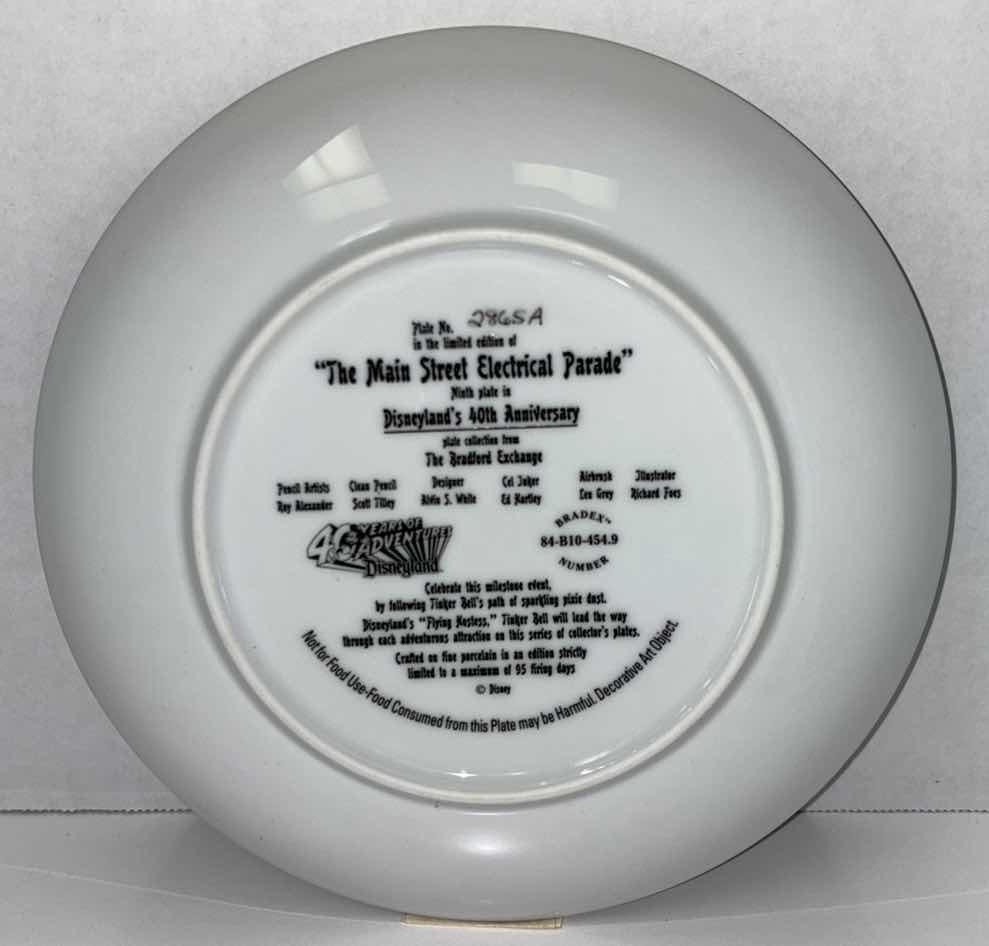 View 2 of THE BRADFORD EXCHANGE 1995 8.25” LIMITED EDITION COLLECTIBLE PLATE “THE MAIN STREET ELECTRICAL PARADE” NINTH PLATE IN DISNEYLAND’S 40TH ANNIVERSARY PLATE COLLECTION (PLATE #2865A)