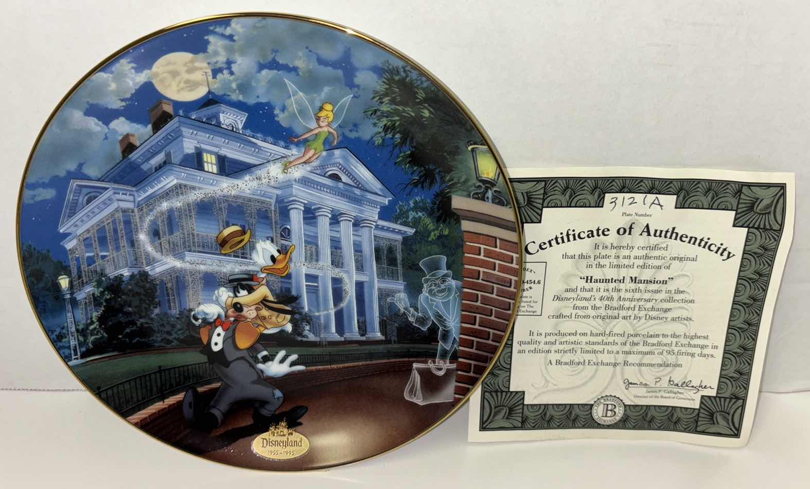 View 1 of THE BRADFORD EXCHANGE 1995 8.25” LIMITED EDITION COLLECTIBLE PLATE W/COA “HAUNTED MANSION” SIXTH PLATE IN DISNEYLAND’S 40TH ANNIVERSARY PLATE COLLECTION (PLATE #3121A)