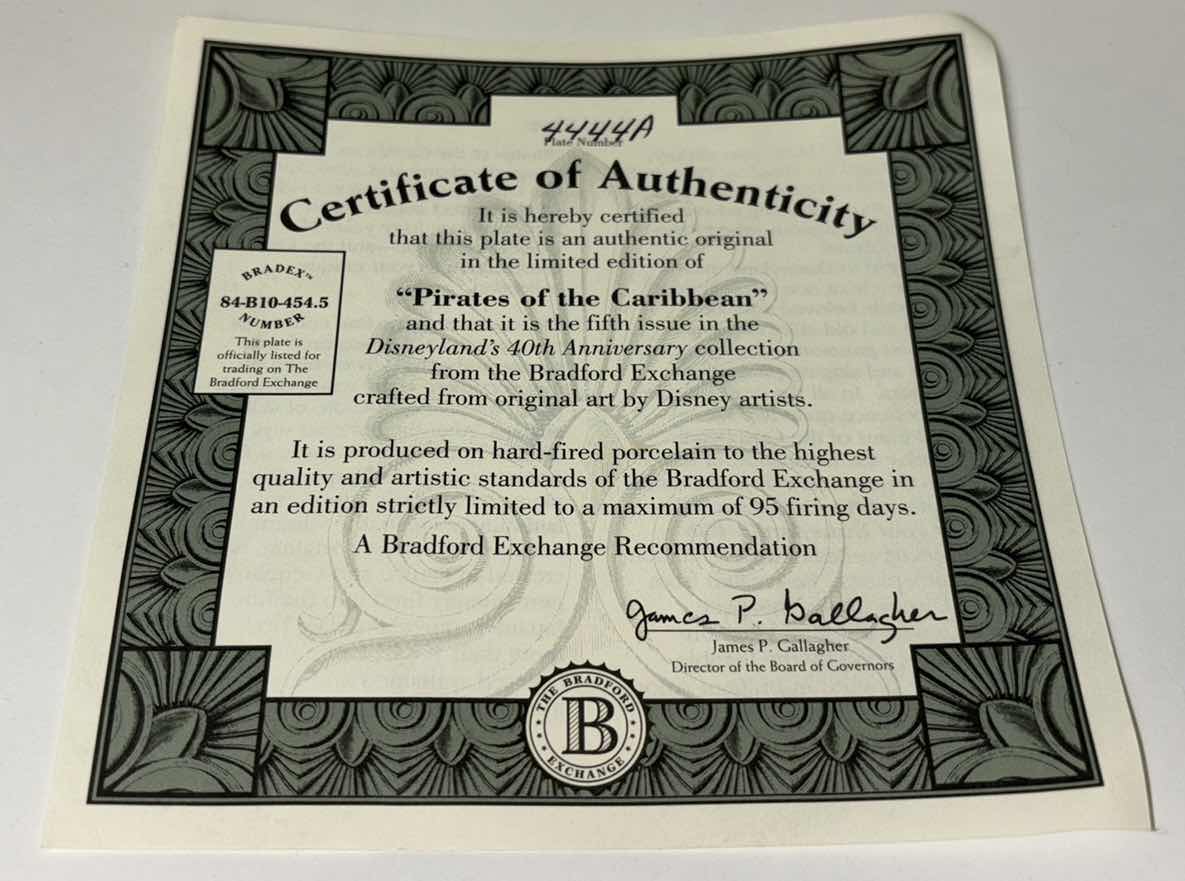 View 5 of THE BRADFORD EXCHANGE 1995 8.25” LIMITED EDITION COLLECTIBLE PLATE W/COA “PIRATES OF THE CARIBBEAN” FIFTH PLATE IN DISNEYLAND’S 40TH ANNIVERSARY PLATE COLLECTION (PLATE #4444A)