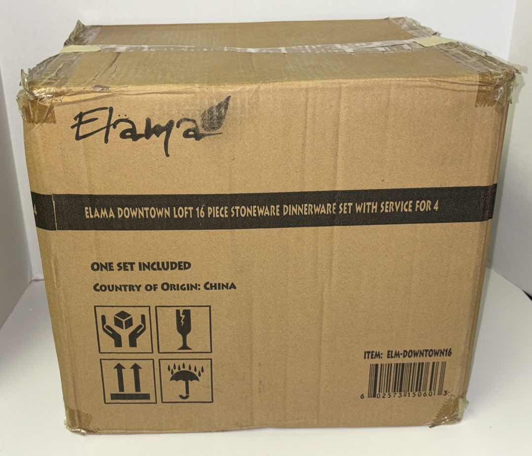 Photo 1 of NEW ELAMA DOWNTOWN LOFT 16 PC STONEWARE DINNERWARE SET W SERVICE FOR 4 (ELM-DOWNTOWN16)