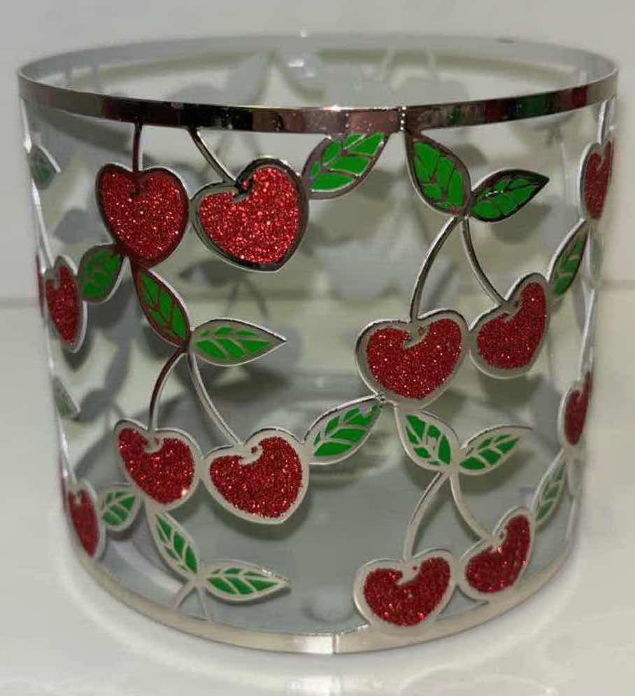 Photo 1 of NEW BATH & BODY WORKS VAMPIRE BLOOD SCENTED CANDLE & LARGE 3 WICK RED CHERRY HEART METAL CANDLE HOLDER SLEEVE