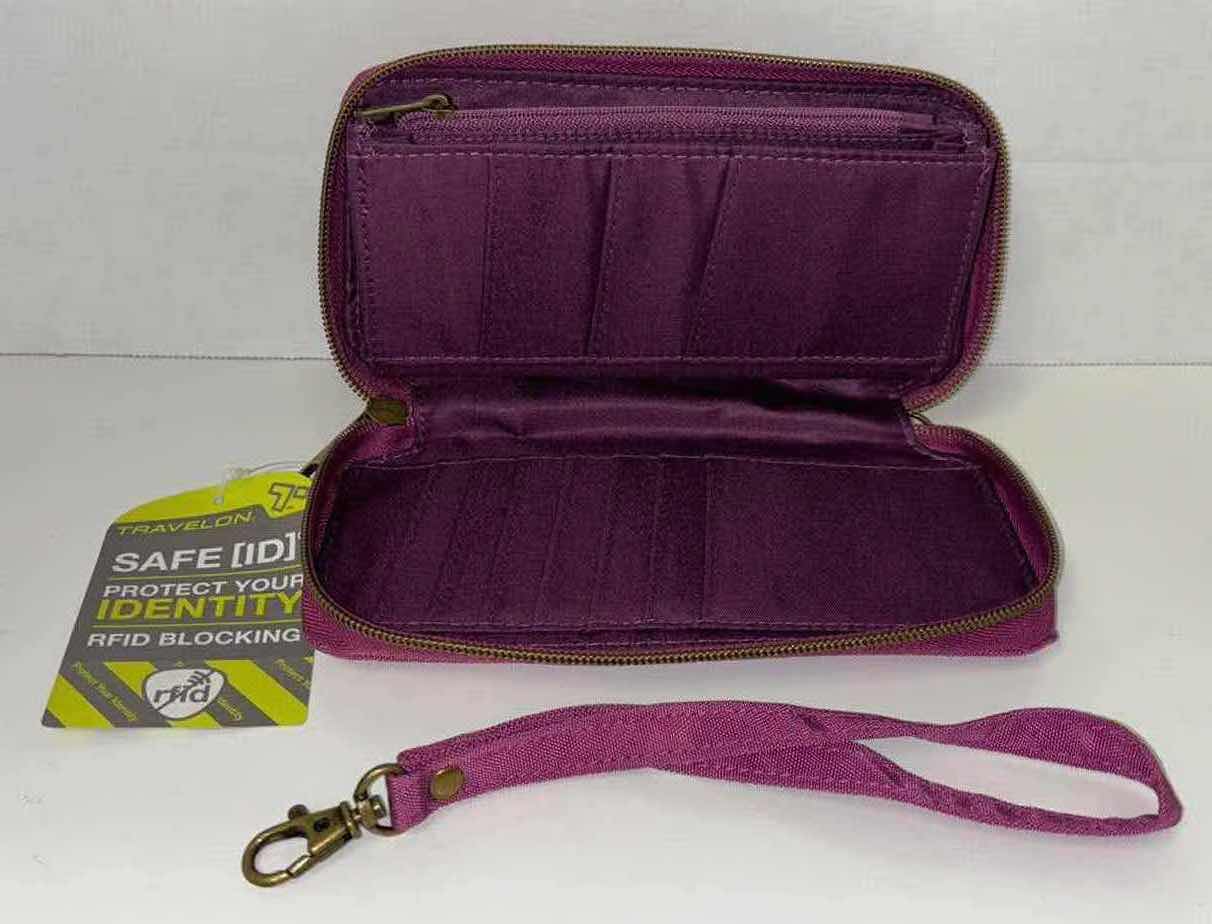 Photo 1 of NEW TRAVELON SAFE ID RFID BLOCKING SIGNATURE  PLEATED DOUBLE ZIP WALLET (COLOR: FUCHSIA) 7.75” X 1” H4”