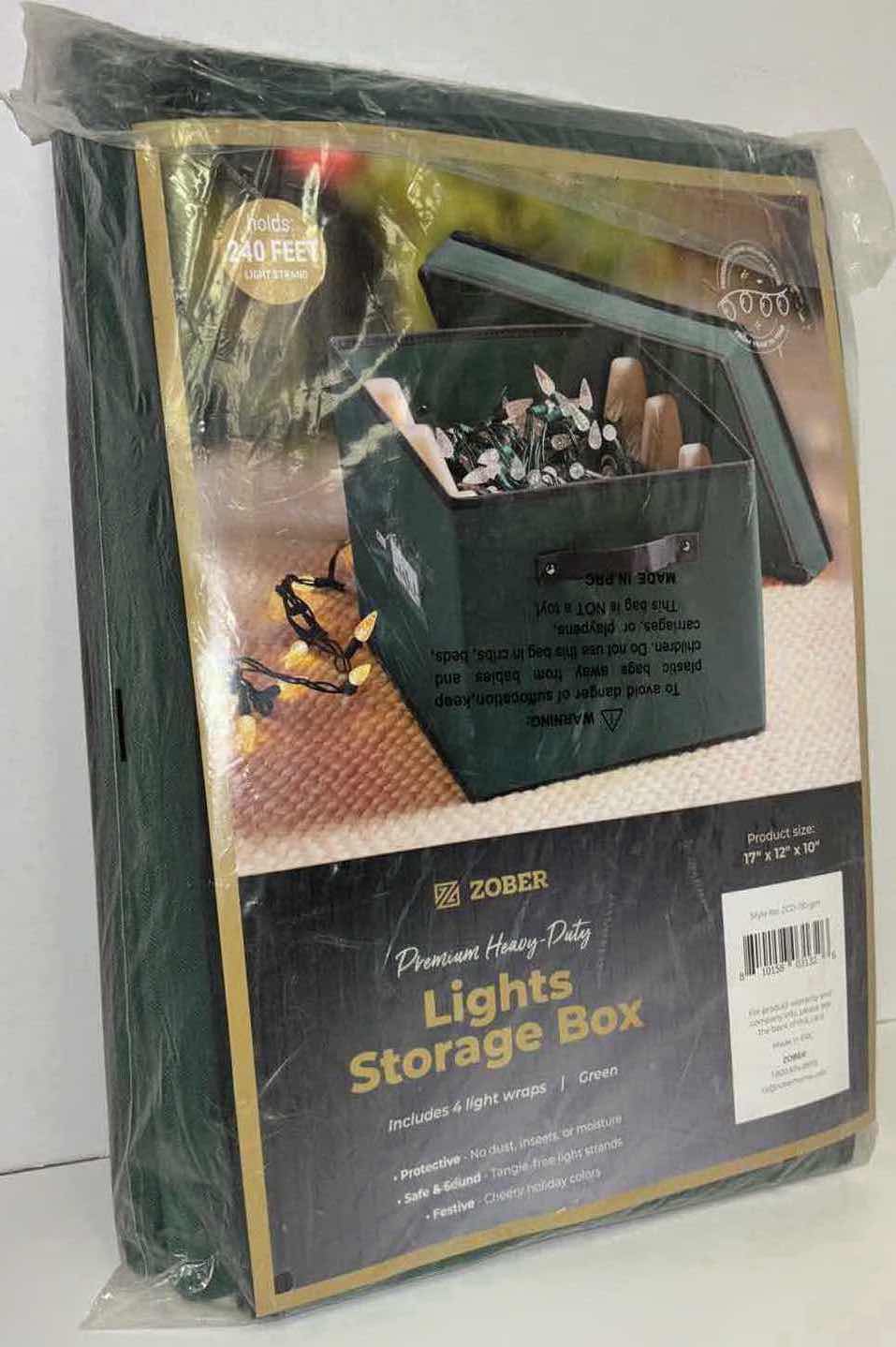 View 1 of NEW ZOBER PREMIUM HEAVY DUTY LIGHTS STORAGE BOX INCLUDES 4 LIGHT WRAPS (GREEN) 17” X 12” 10”H