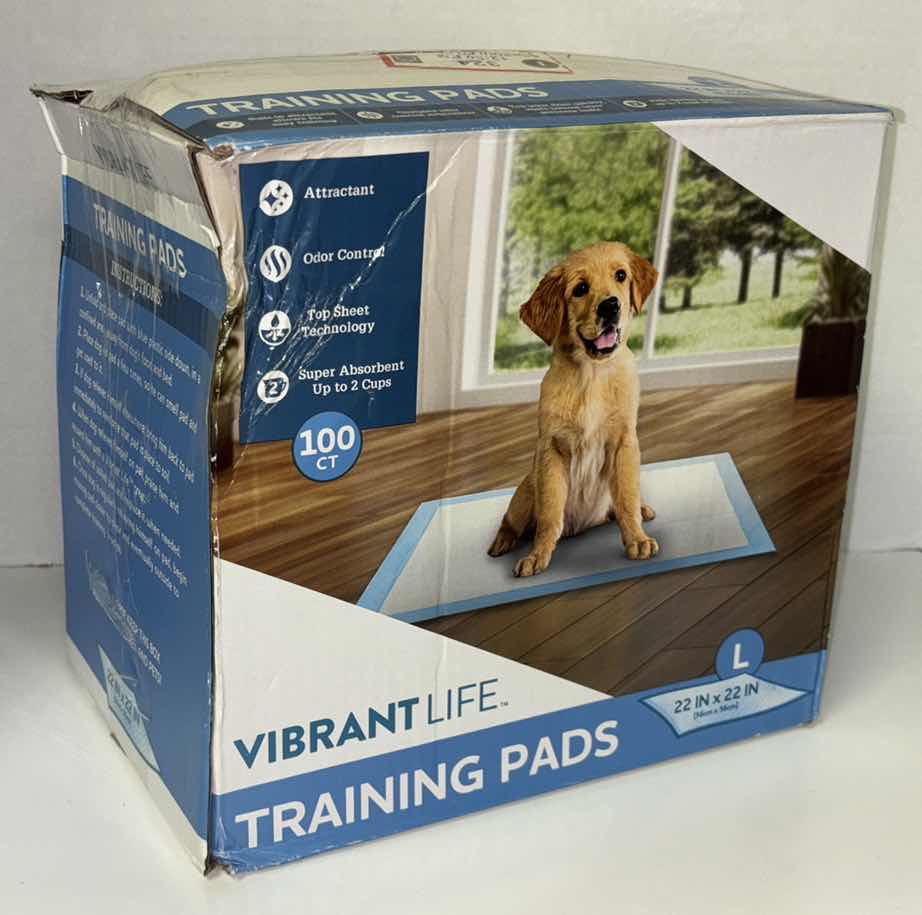 Photo 1 of NEW VIBRANT LIFE TRAINING PADS, 100 CT SIZE LARGE 22” X 22”