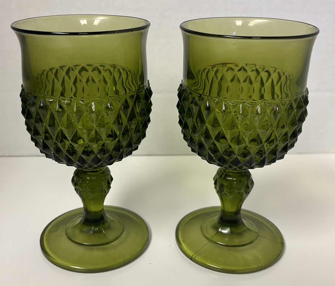 Photo 1 of 6 PCS GREEN GLASSWARE/DECOR (GLASSES ARE 6.5” TALL)