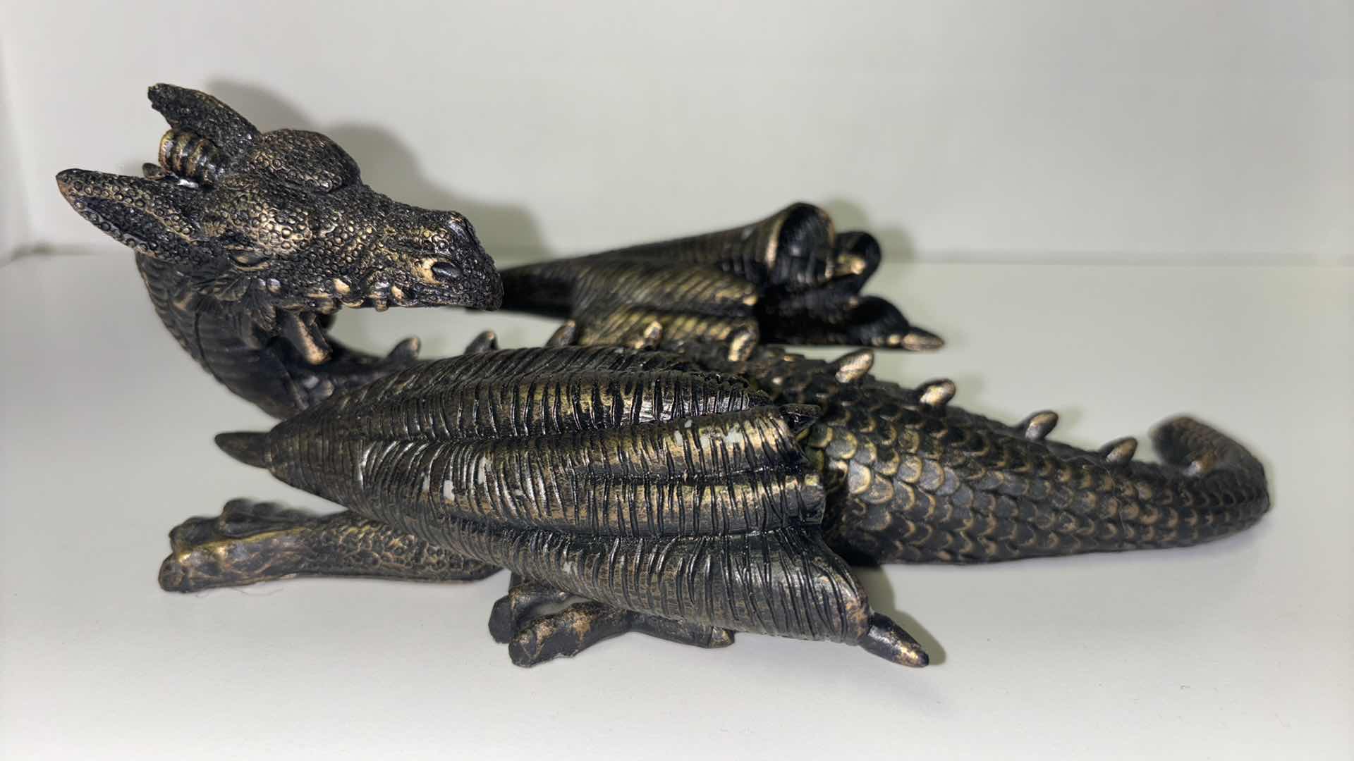 Photo 1 of RESIN SCULPTURE FLYING DRAGON FIGURE WALL HANGING DECOR (2 PCS, COLOR:BRONZE)