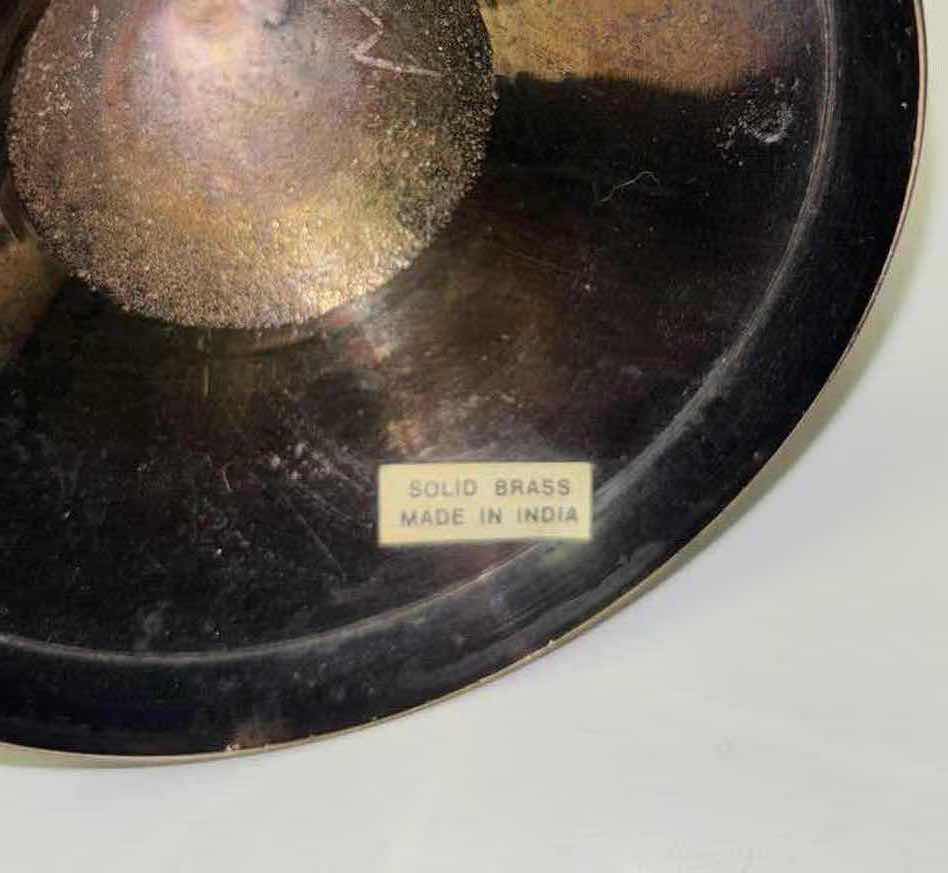 Photo 1 of PAIR OF SOLID BRASS ETCHED URN STYLE VASES FROM INDIA H14”