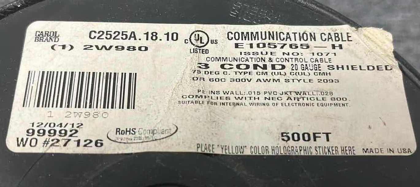 Photo 1 of CAROL BRAND SHIELDED 20 GAUGE COMMUNICATION CABLE E105765-H