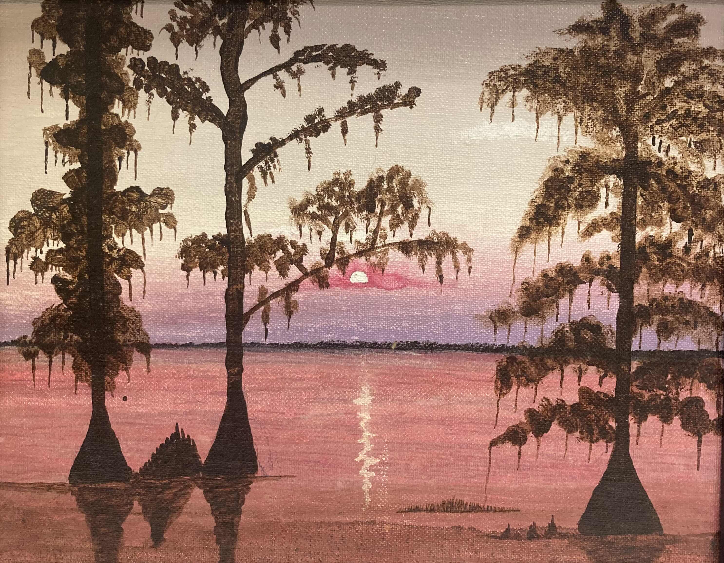 Photo 2 of LAKE SUNSET SCENERY PAINTING FRAMED WALL ART 19” X 16”