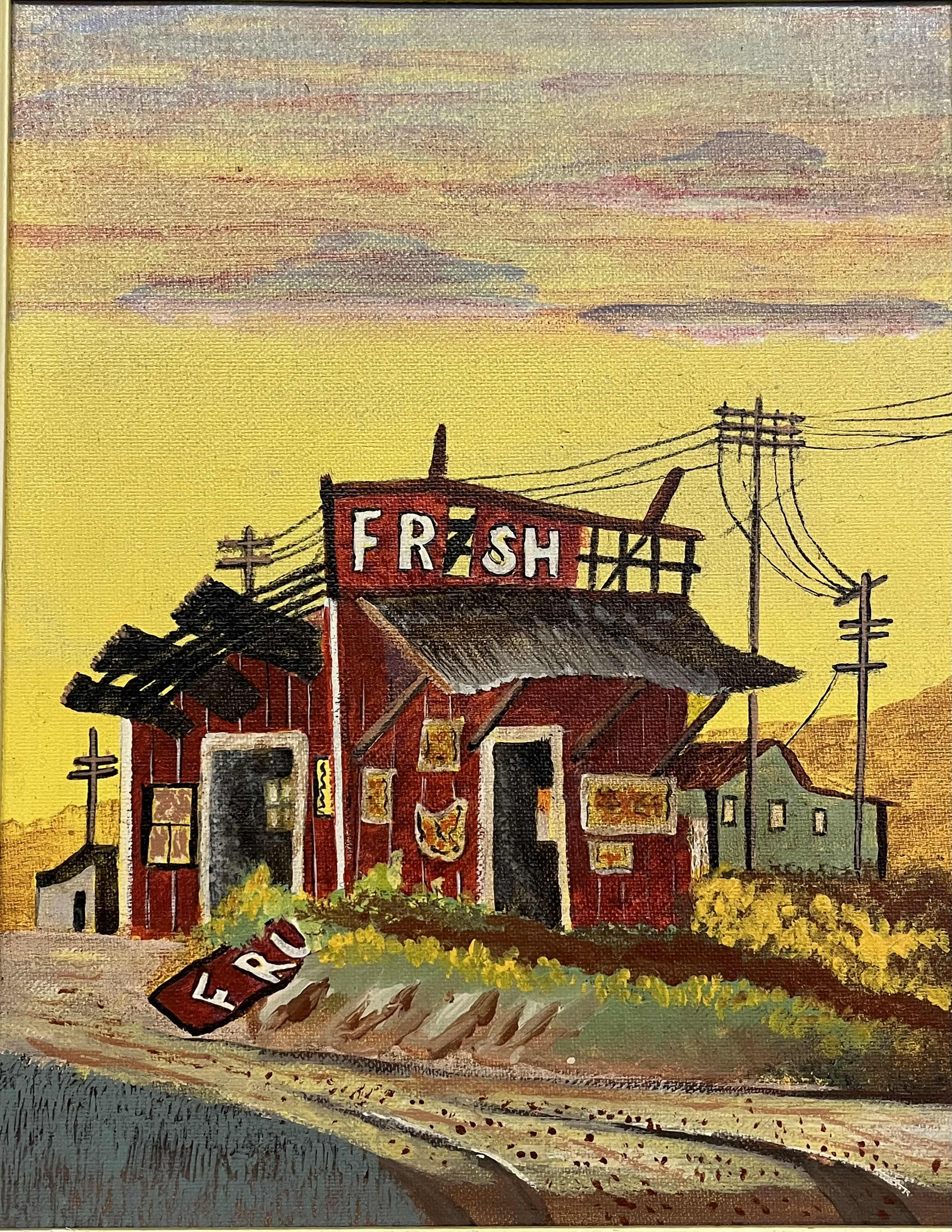 Photo 1 of THE FRUIT STAND RUSTIC CANVAS FRAMED ARTWORK SIGNED BY ARTIST 16” X 19.25”