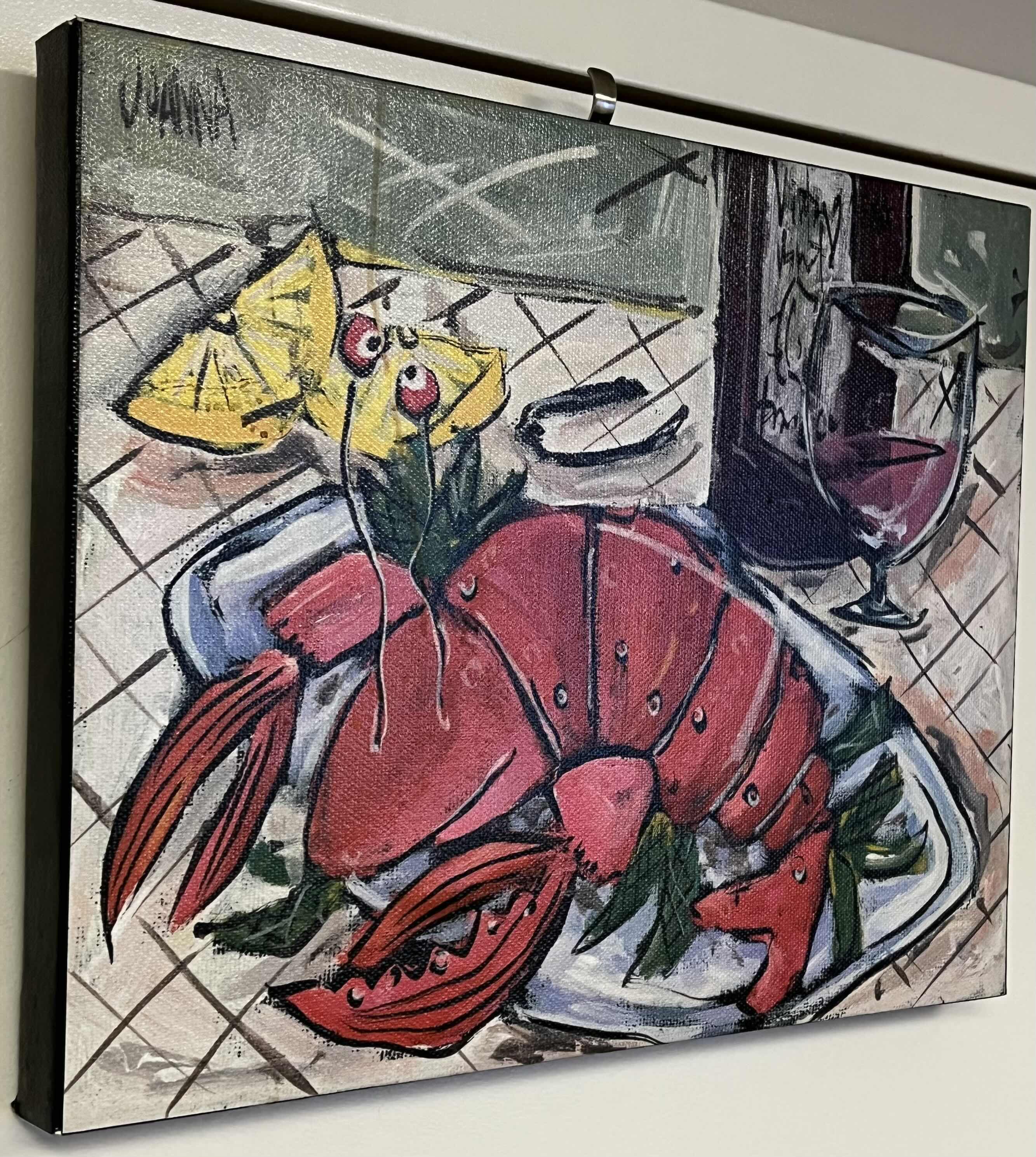 Photo 1 of LOBSTER COURSE VINYL CANVAS ARTWORK BY JOANNA 20” X 16”