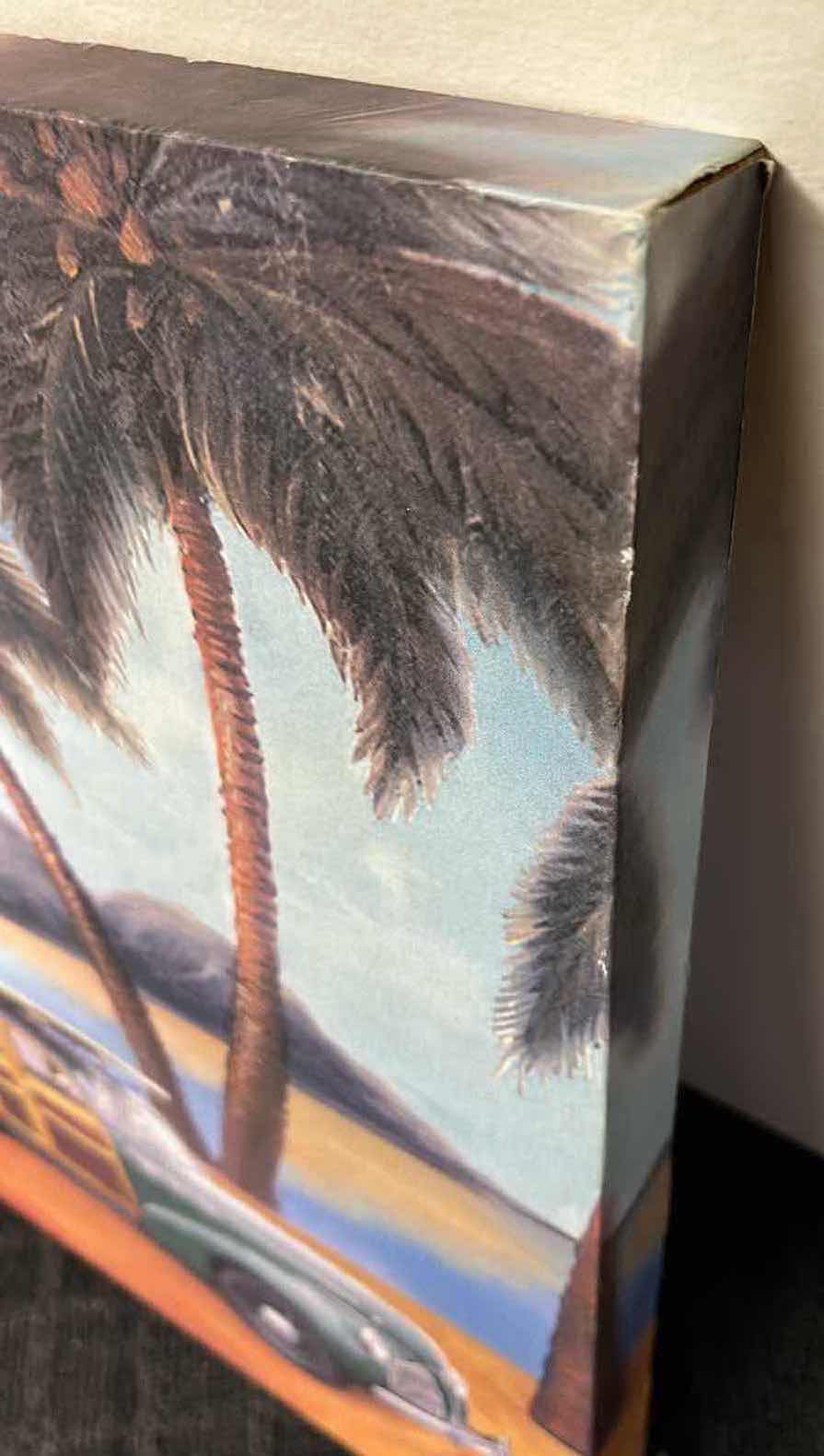 Photo 1 of 1940s PONTIAC WOODY WAGON BEACHSIDE CANVAS ARTWORK 11” X 15”