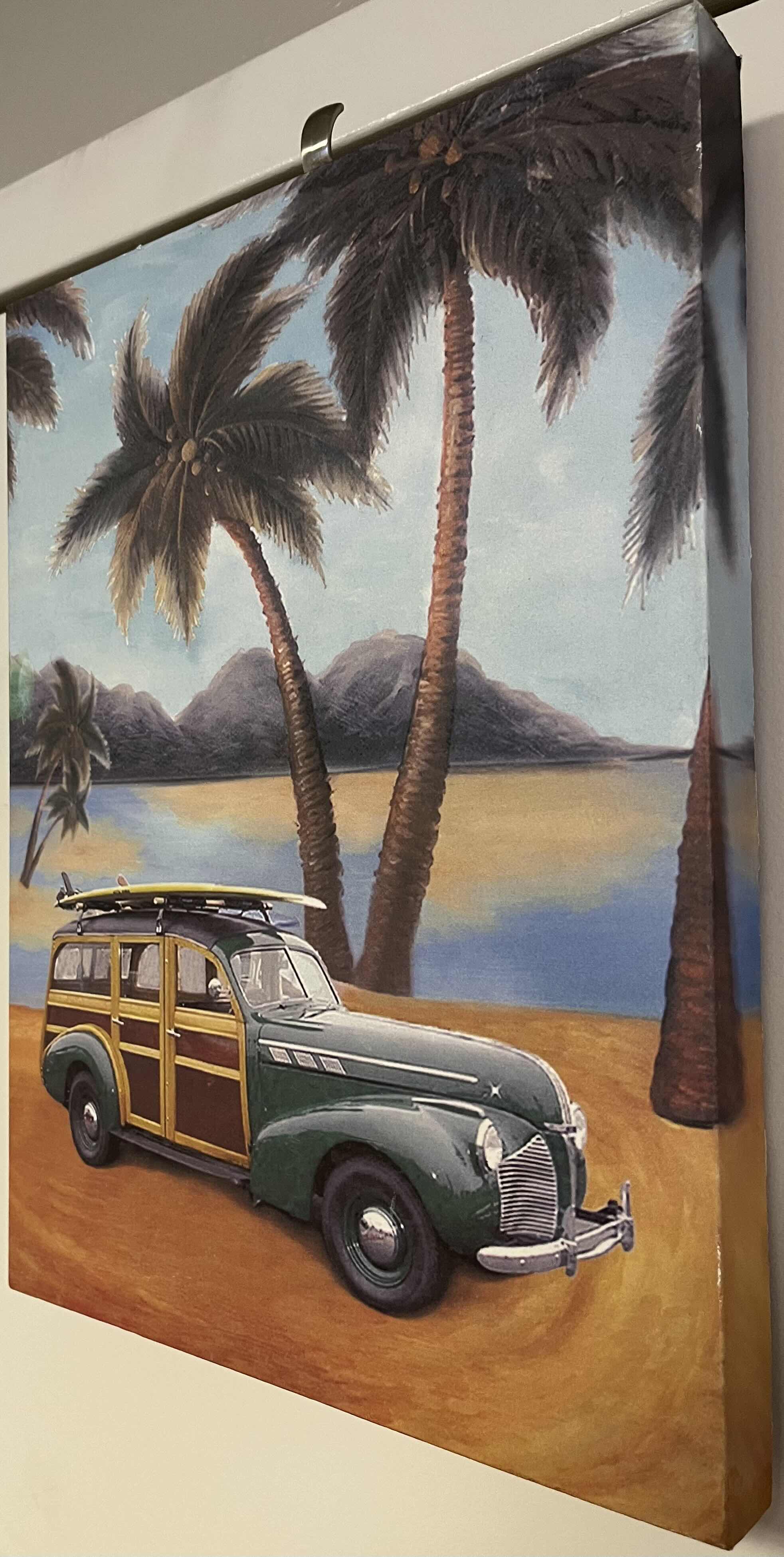 Photo 1 of 1940s PONTIAC WOODY WAGON BEACHSIDE CANVAS ARTWORK 11” X 15”